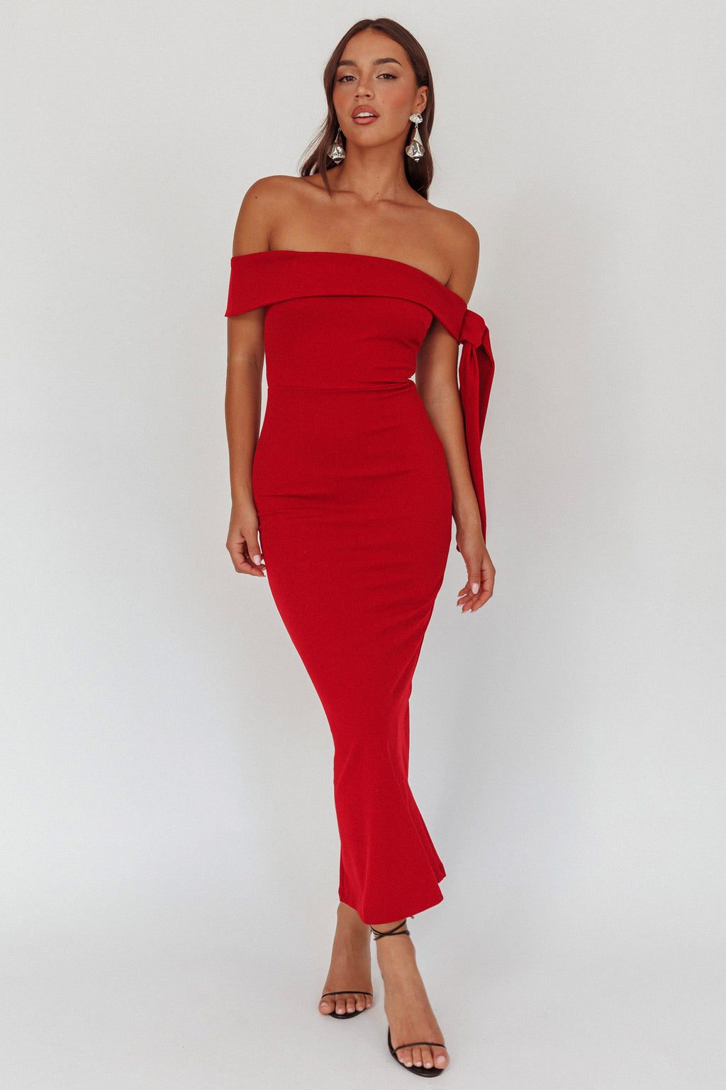 Aurora Sky Off-Shoulder Tie Maxi Dress Cherry by Selfie Leslie