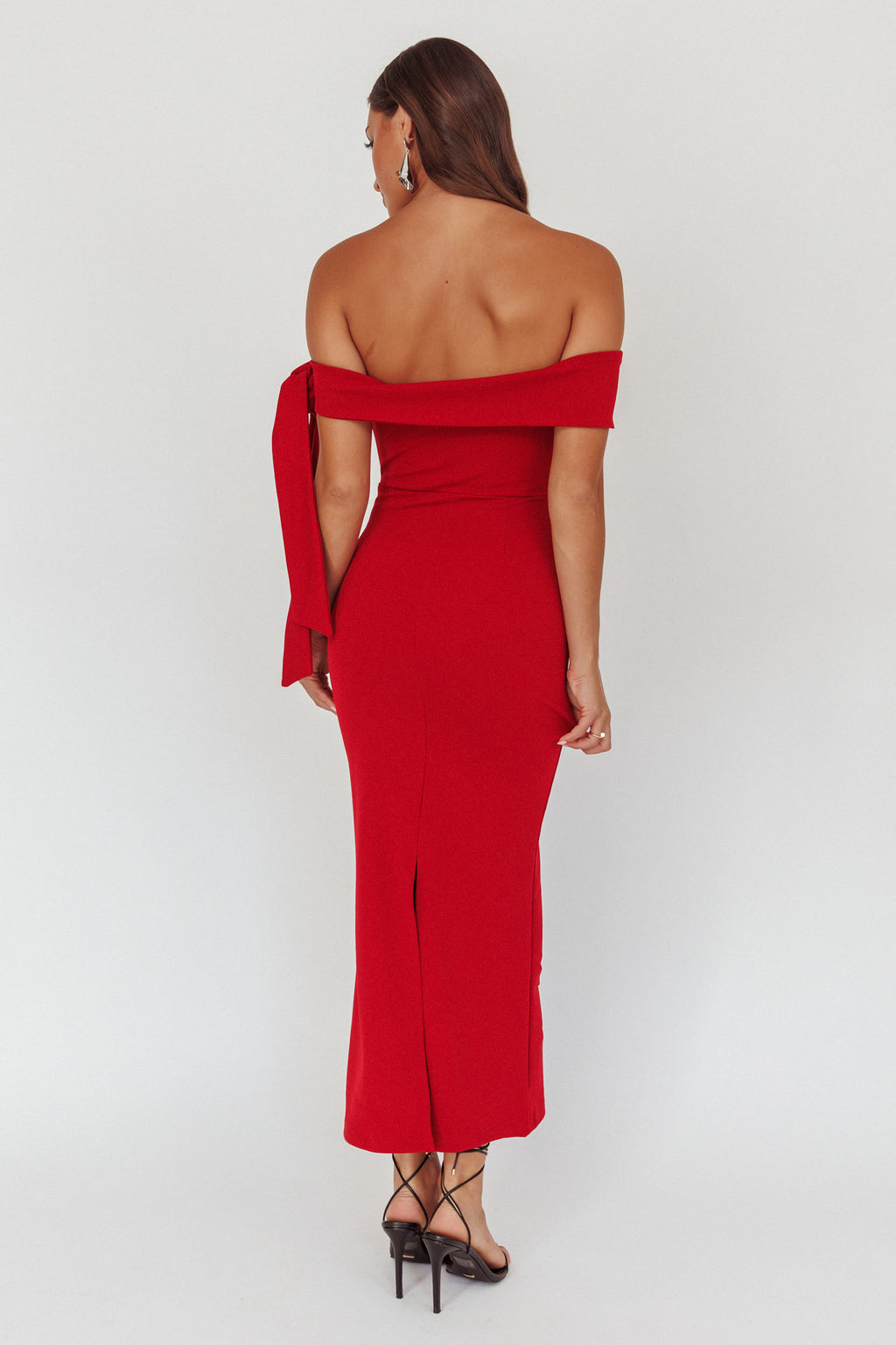 Aurora Sky Off-Shoulder Tie Maxi Dress Cherry by Selfie Leslie