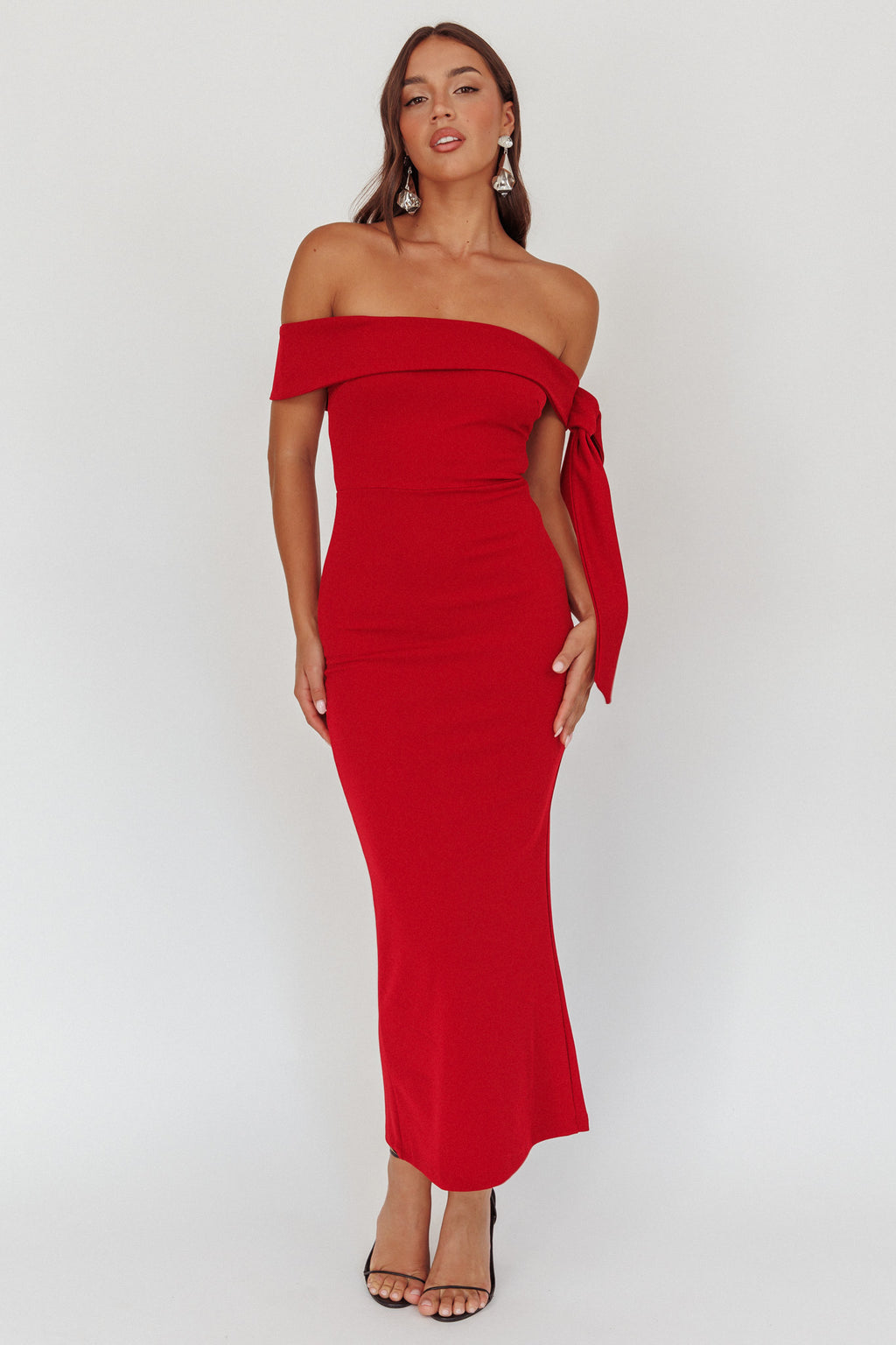 Aurora Sky Off-Shoulder Tie Maxi Dress Cherry by Selfie Leslie