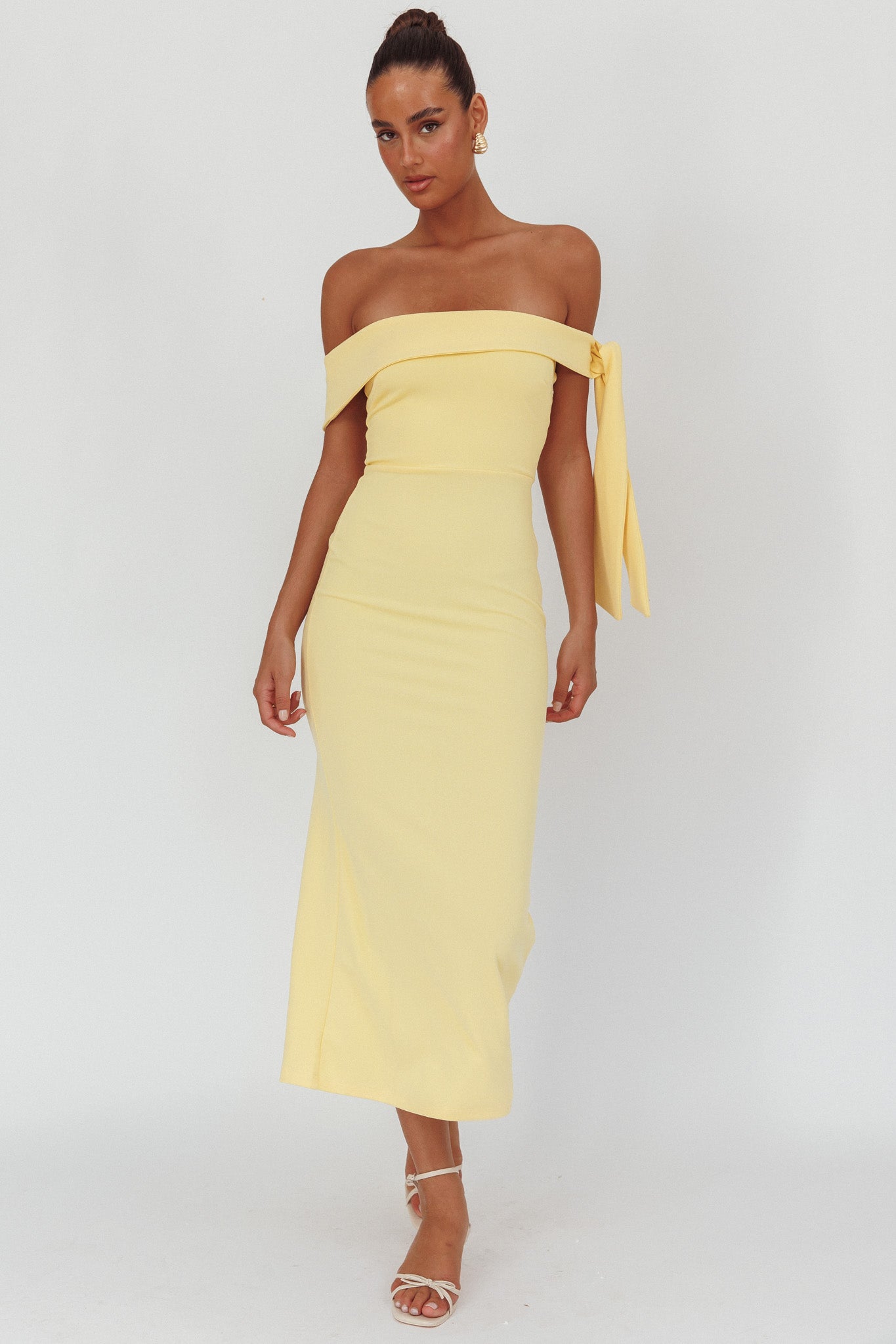 chinese dress ladies Aurora Sky Off-Shoulder Tie Maxi Dress Lemon XL