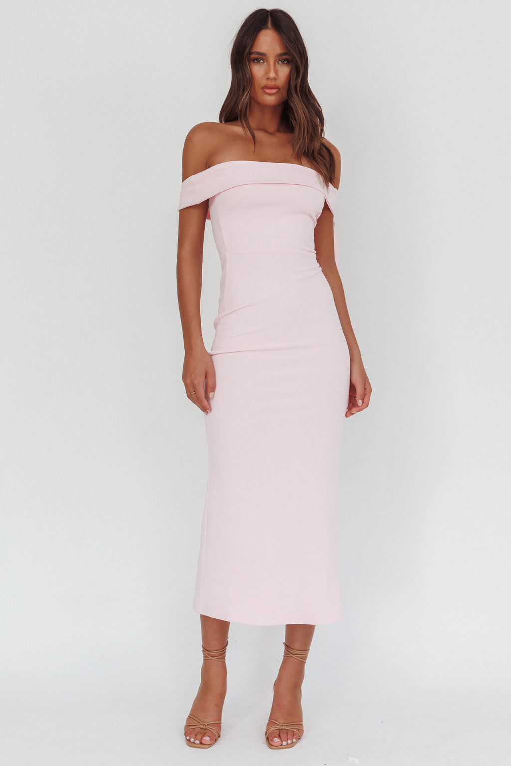 Aurora Sky Off-Shoulder Tie Maxi Dress Pink by Selfie Leslie
