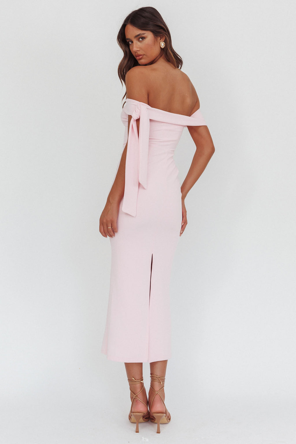Aurora Sky Off-Shoulder Tie Maxi Dress Pink by Selfie Leslie