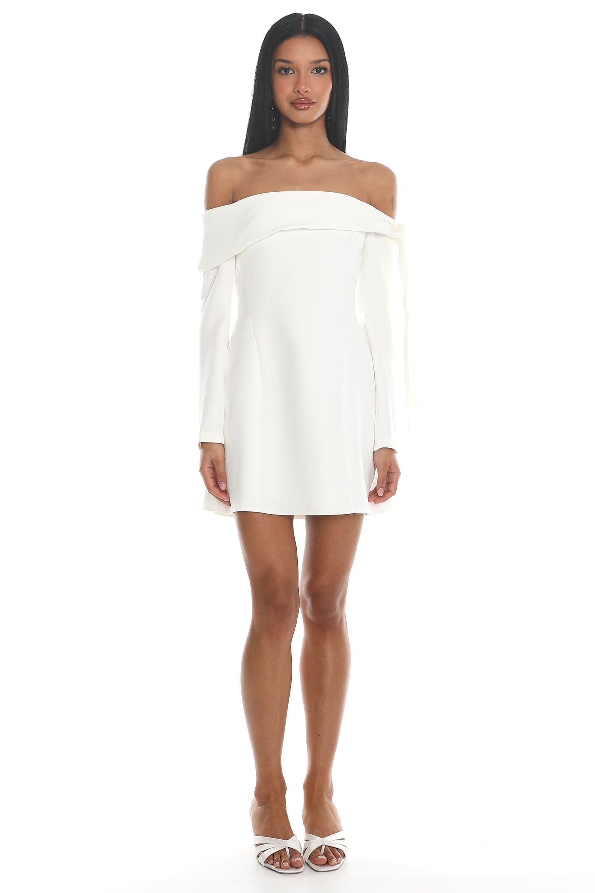Aurora Sky Off-Shoulder Tie Mini Dress White