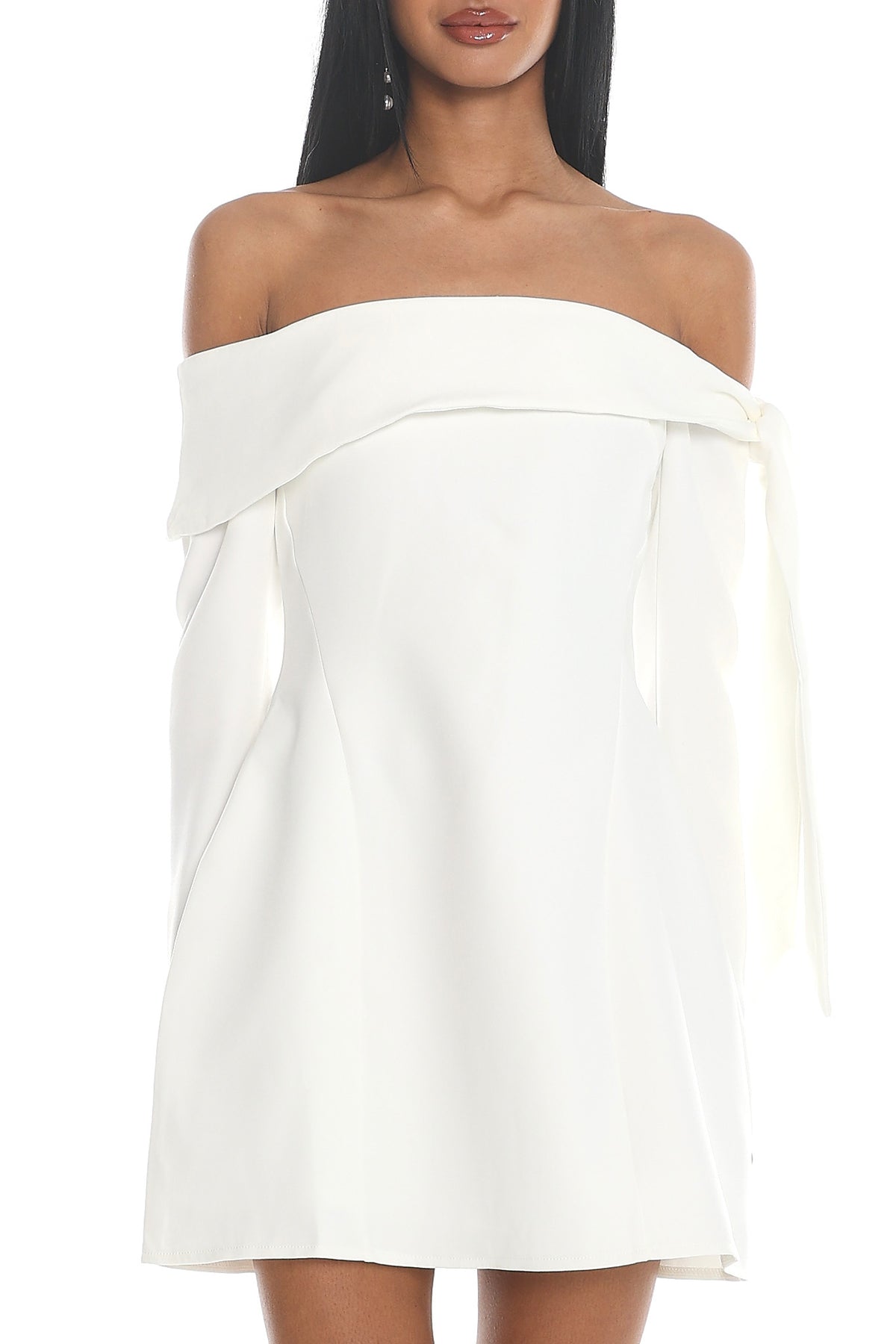 Aurora Sky Off-Shoulder Tie Mini Dress White