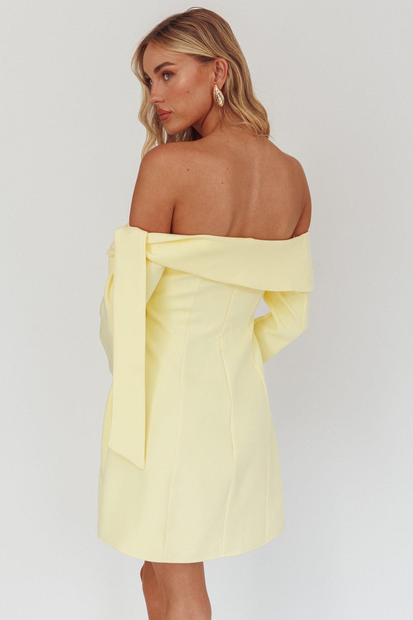 Aurora Sky Off-Shoulder Tie Mini Dress Lemon by Selfie Leslie