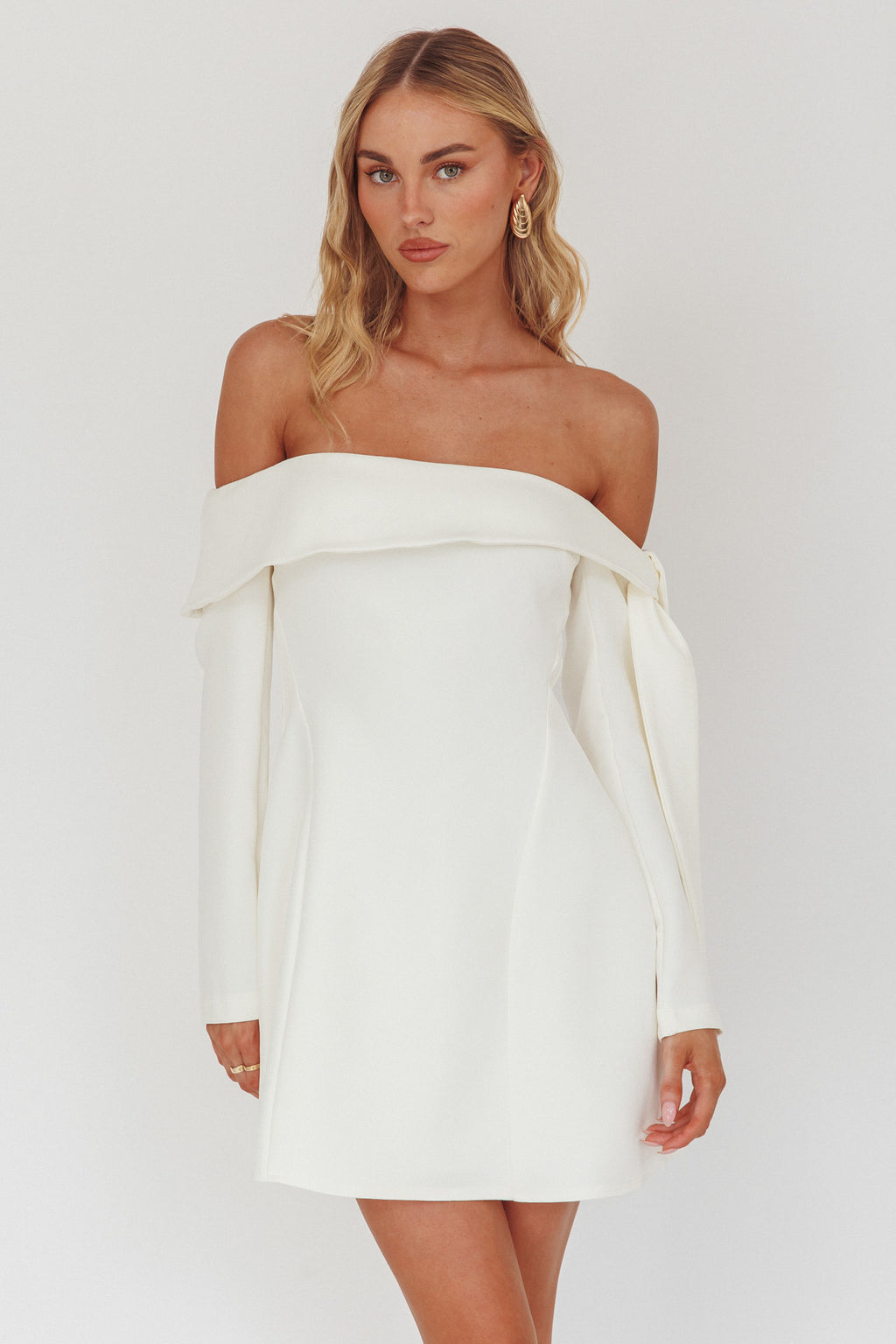 Aurora Sky Off-Shoulder Tie Mini Dress White S