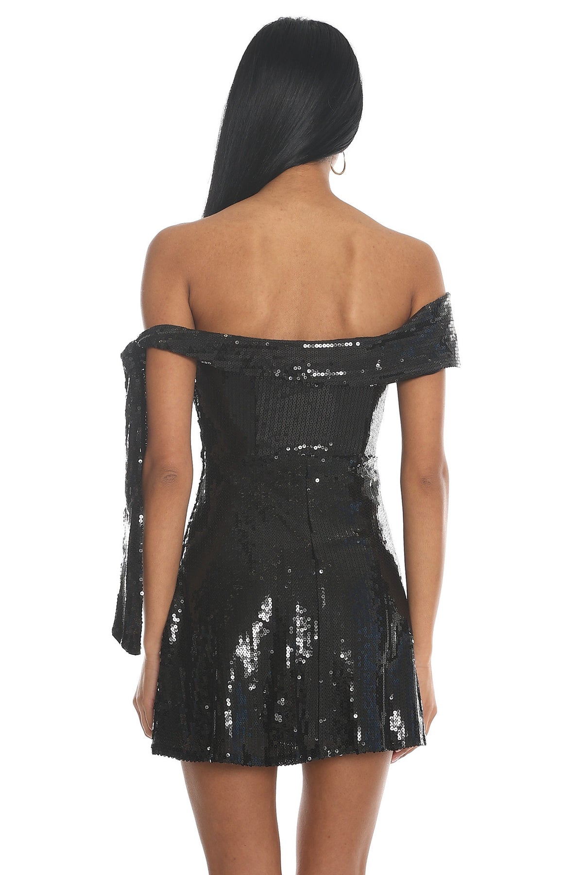 Aurora Sky Off-Shoulder Tie Mini Dress Sequin Black by Selfie Leslie