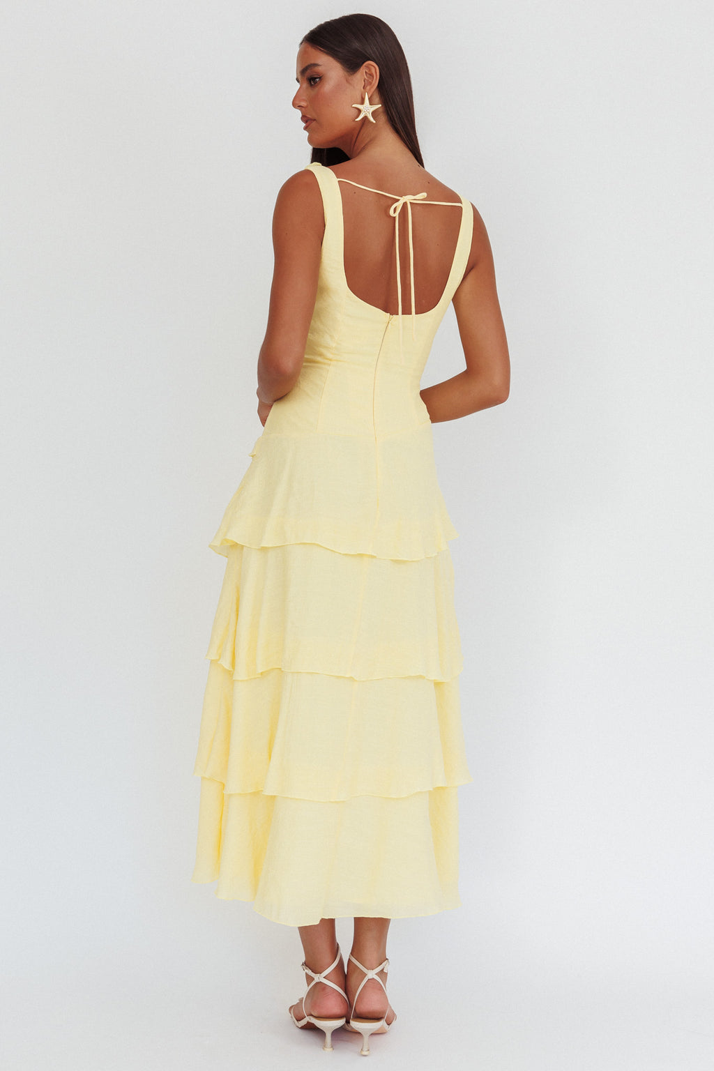 Khlara V-Neck Frill Trim Maxi Dress Butter by Selfie Leslie