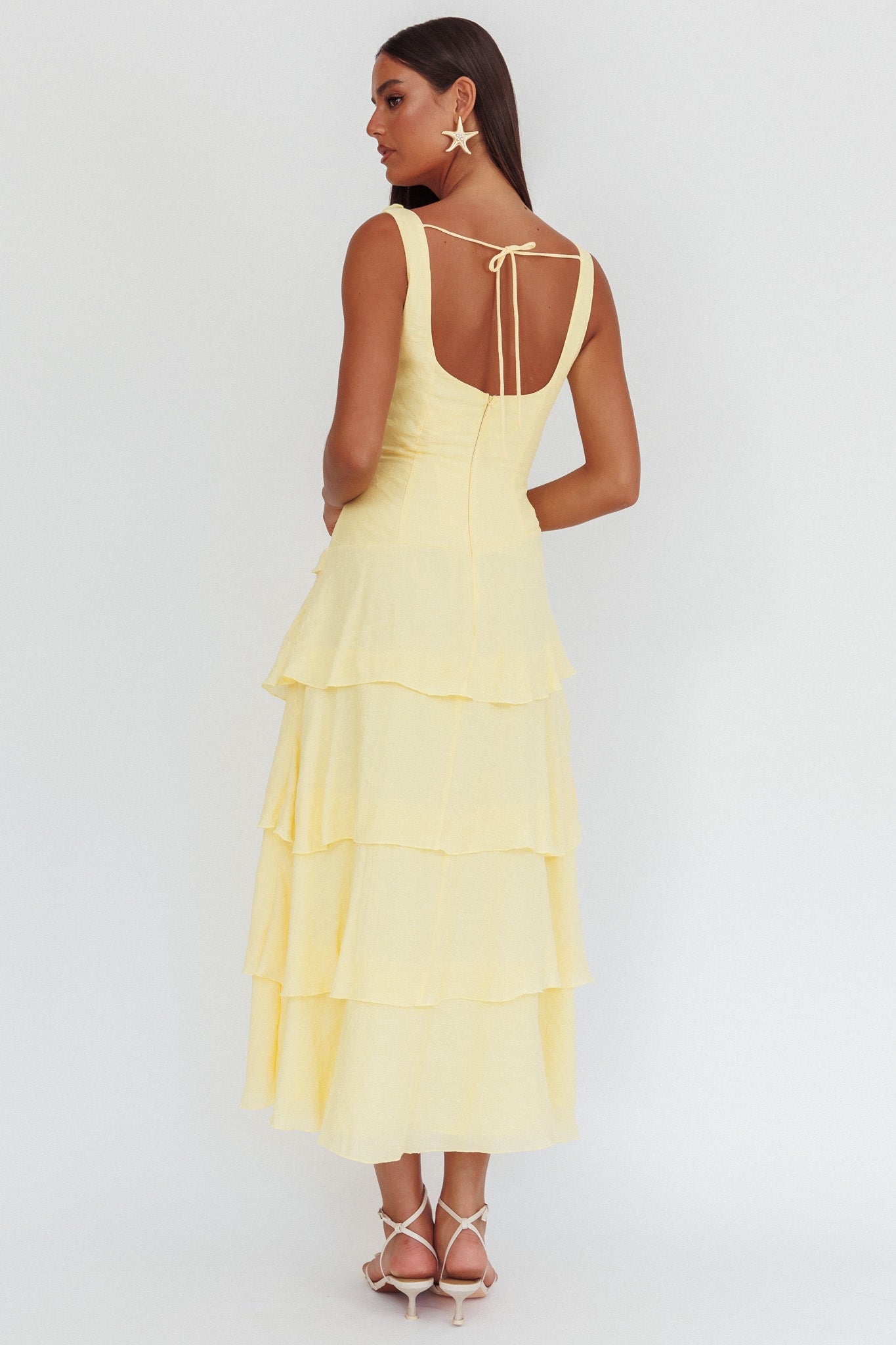 Khlara V-Neck Frill Trim Maxi Dress Butter by Selfie Leslie