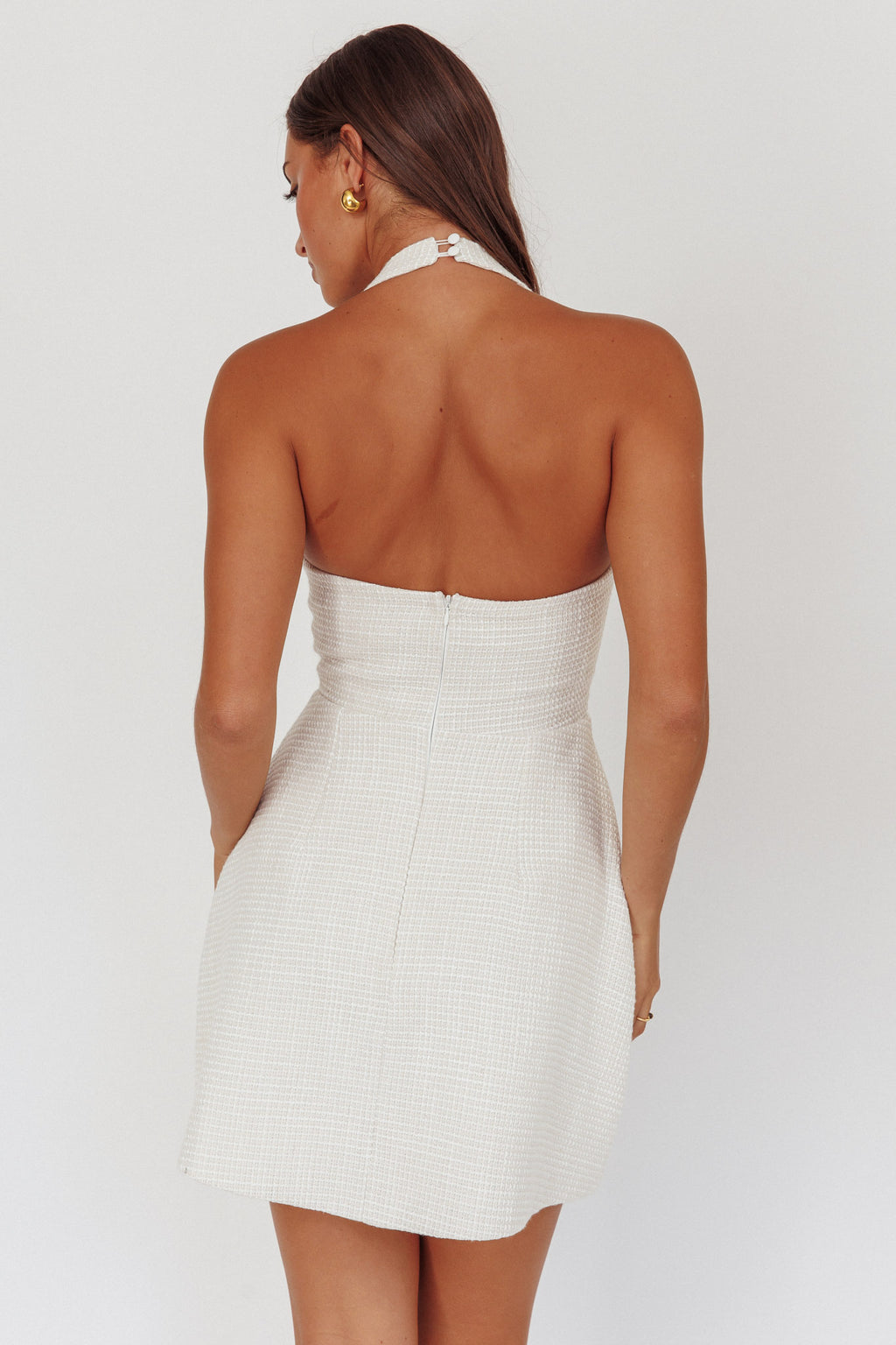 Hendrix Halterneck A-Line Mini Dress Cream by Selfie Leslie