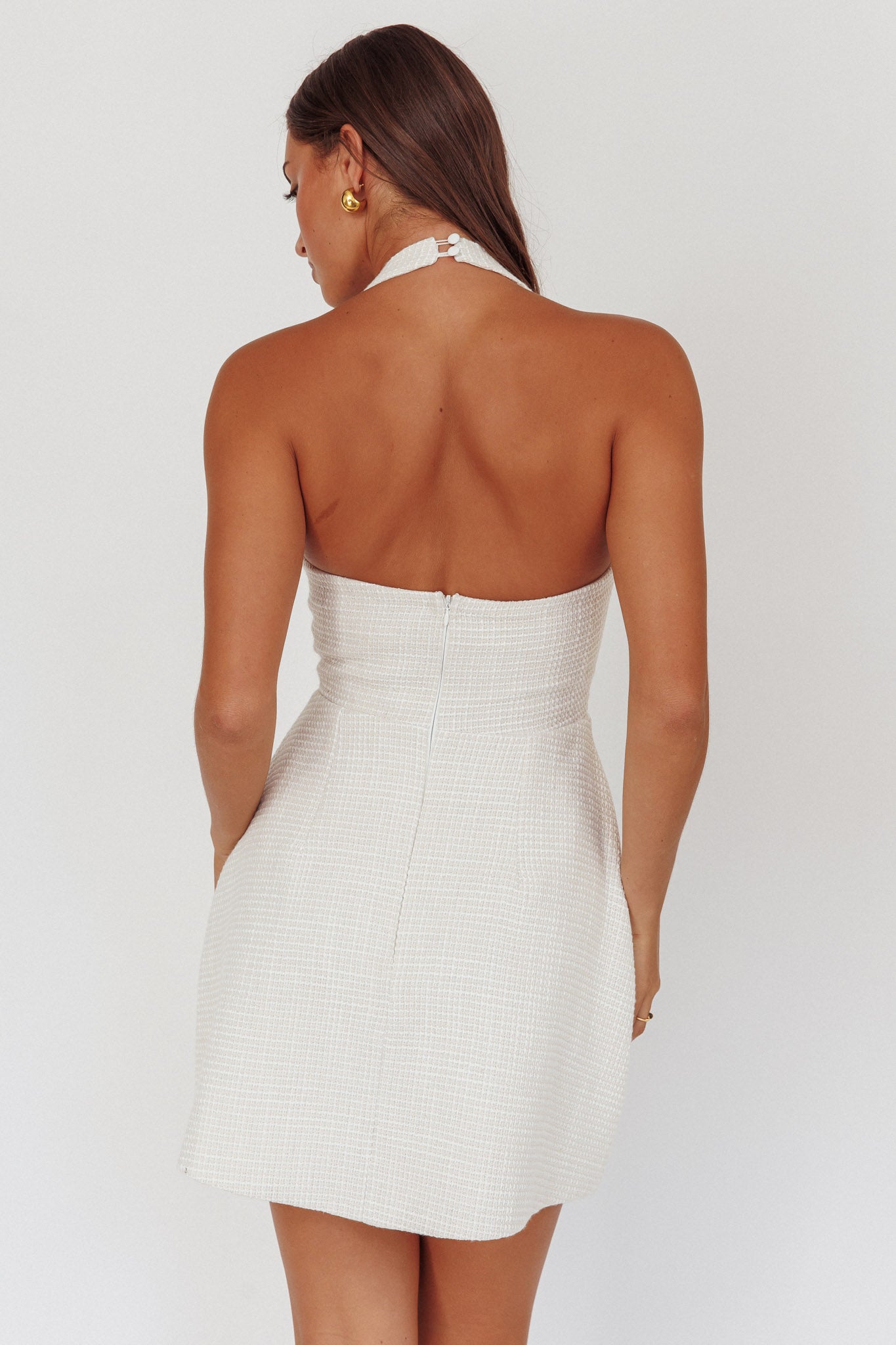 Hendrix Halterneck A-Line Mini Dress Cream by Selfie Leslie