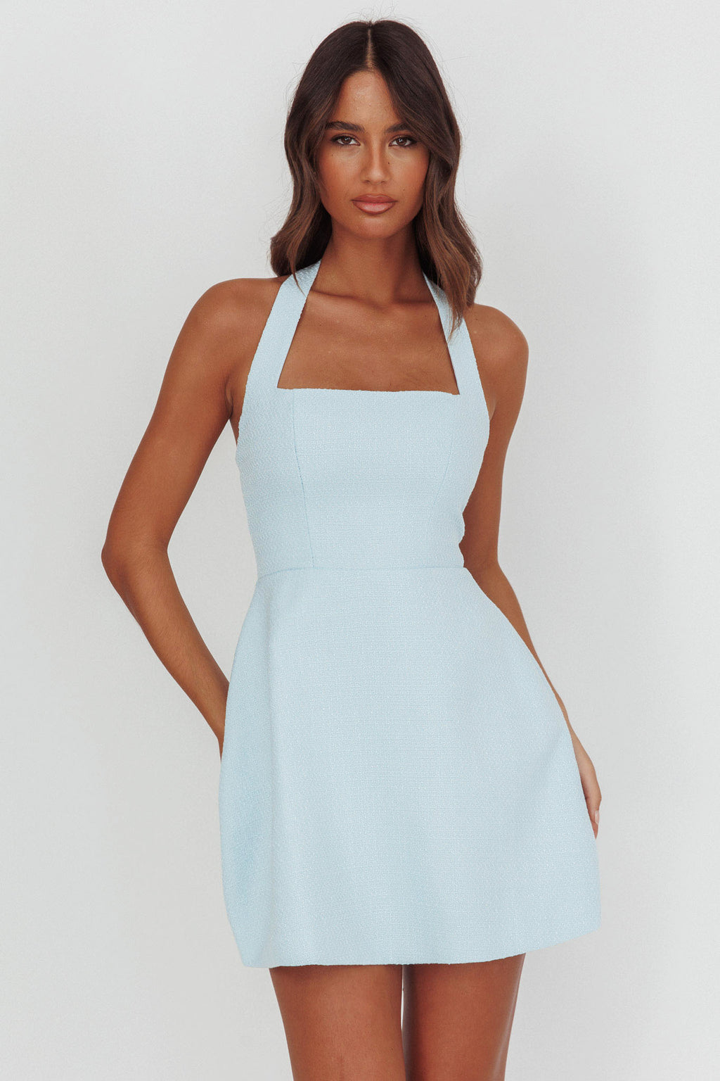 Hendrix Halterneck A-Line Mini Dress Blue by Selfie Leslie