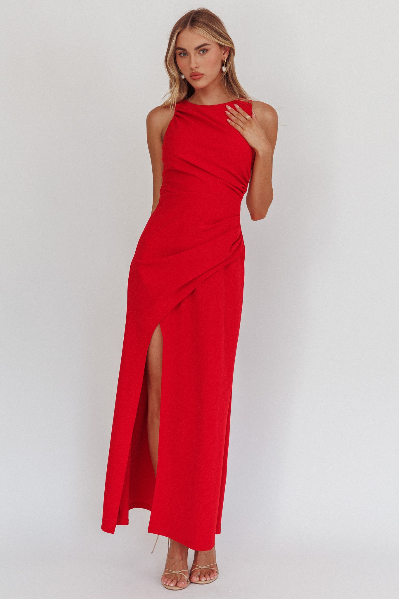 Firelights Lace-Up Back Maxi Dress Red by Selfie Leslie