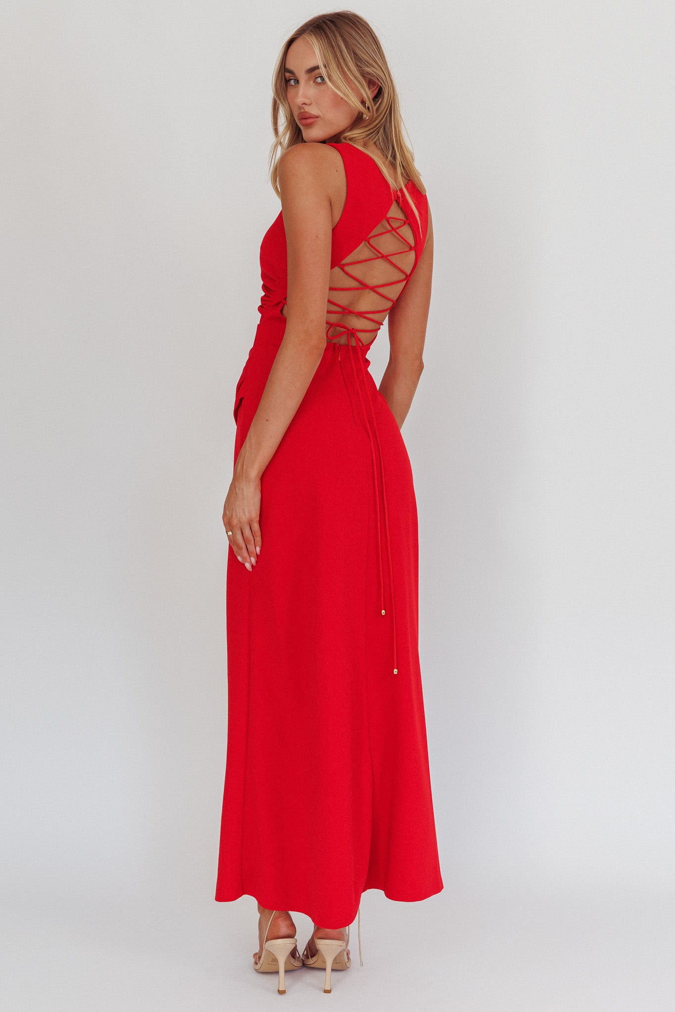 Firelights Lace-Up Back Maxi Dress Red by Selfie Leslie