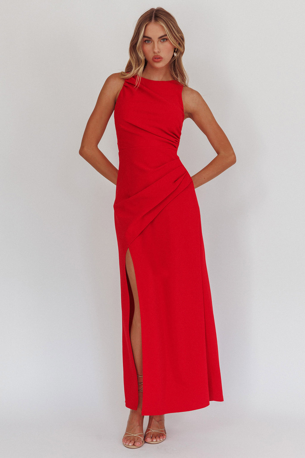 Firelights Lace-Up Back Maxi Dress Red by Selfie Leslie