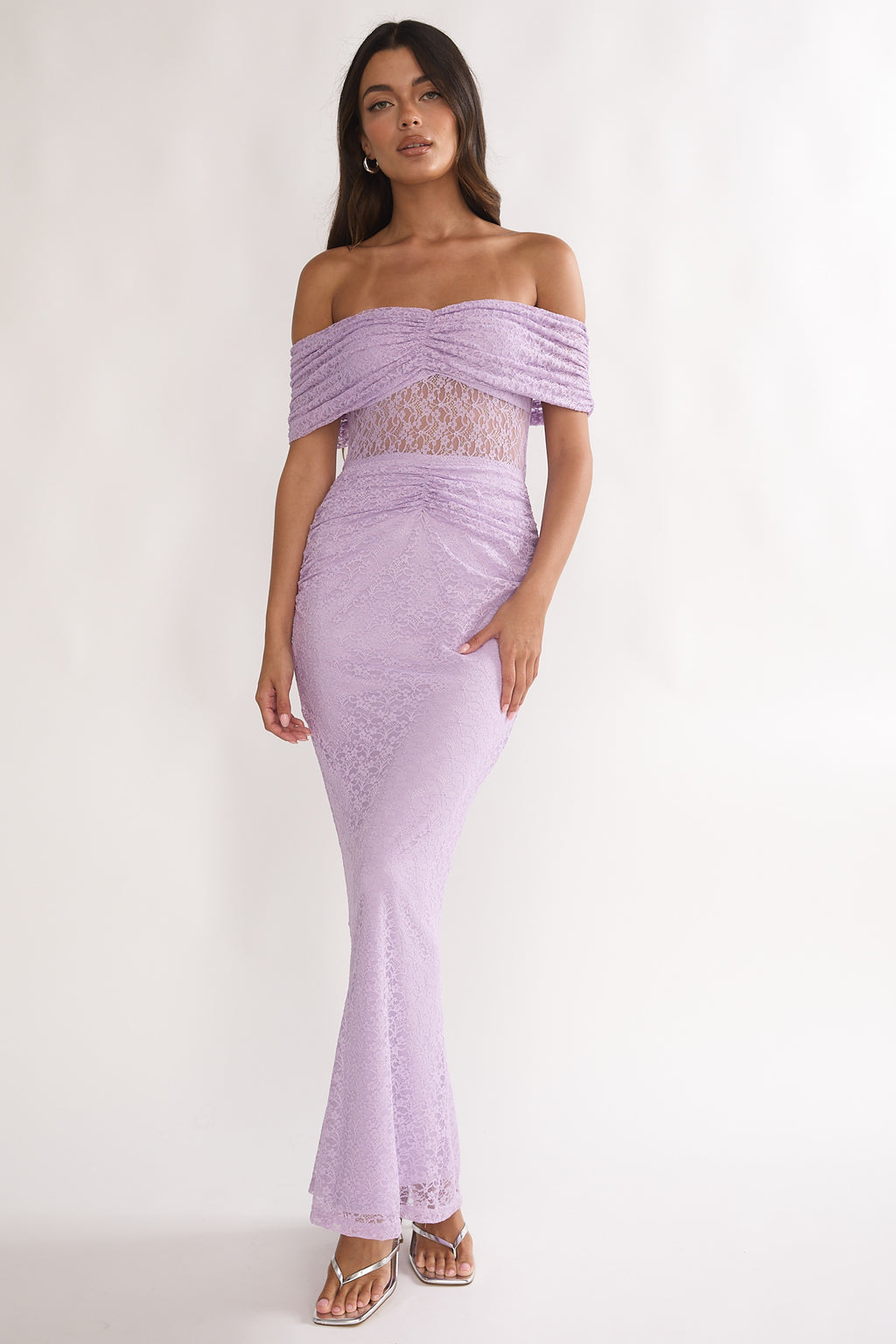Silver Moon Off-Shoulder Maxi Dress Lilac by Selfie Leslie