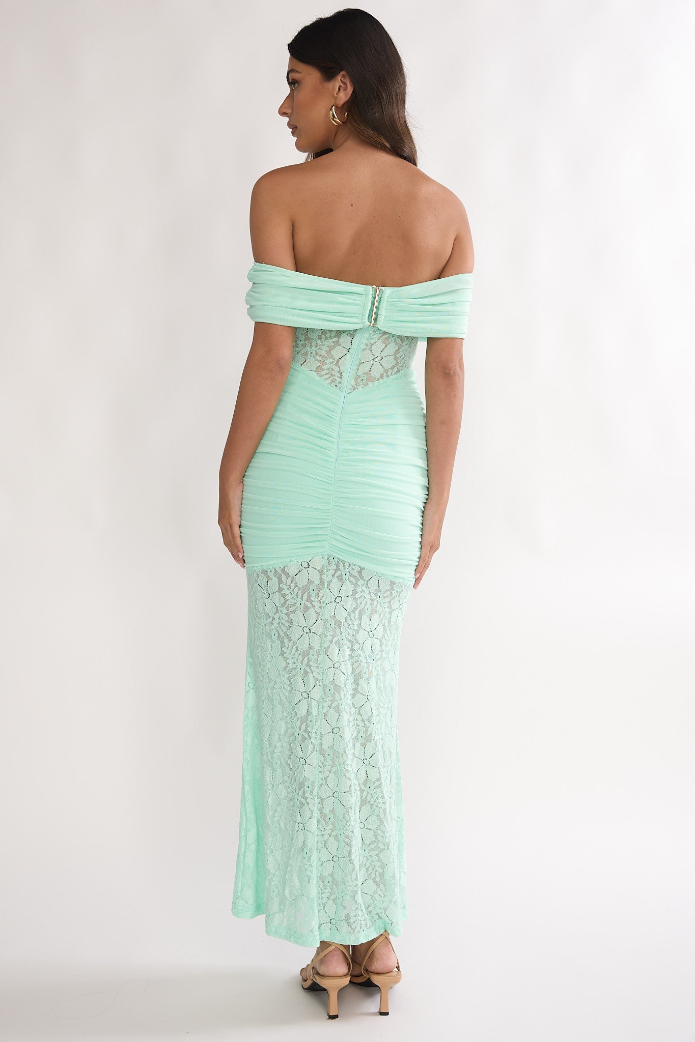 Silver Moon Off-Shoulder Maxi Dress Floral Mint by Selfie Leslie