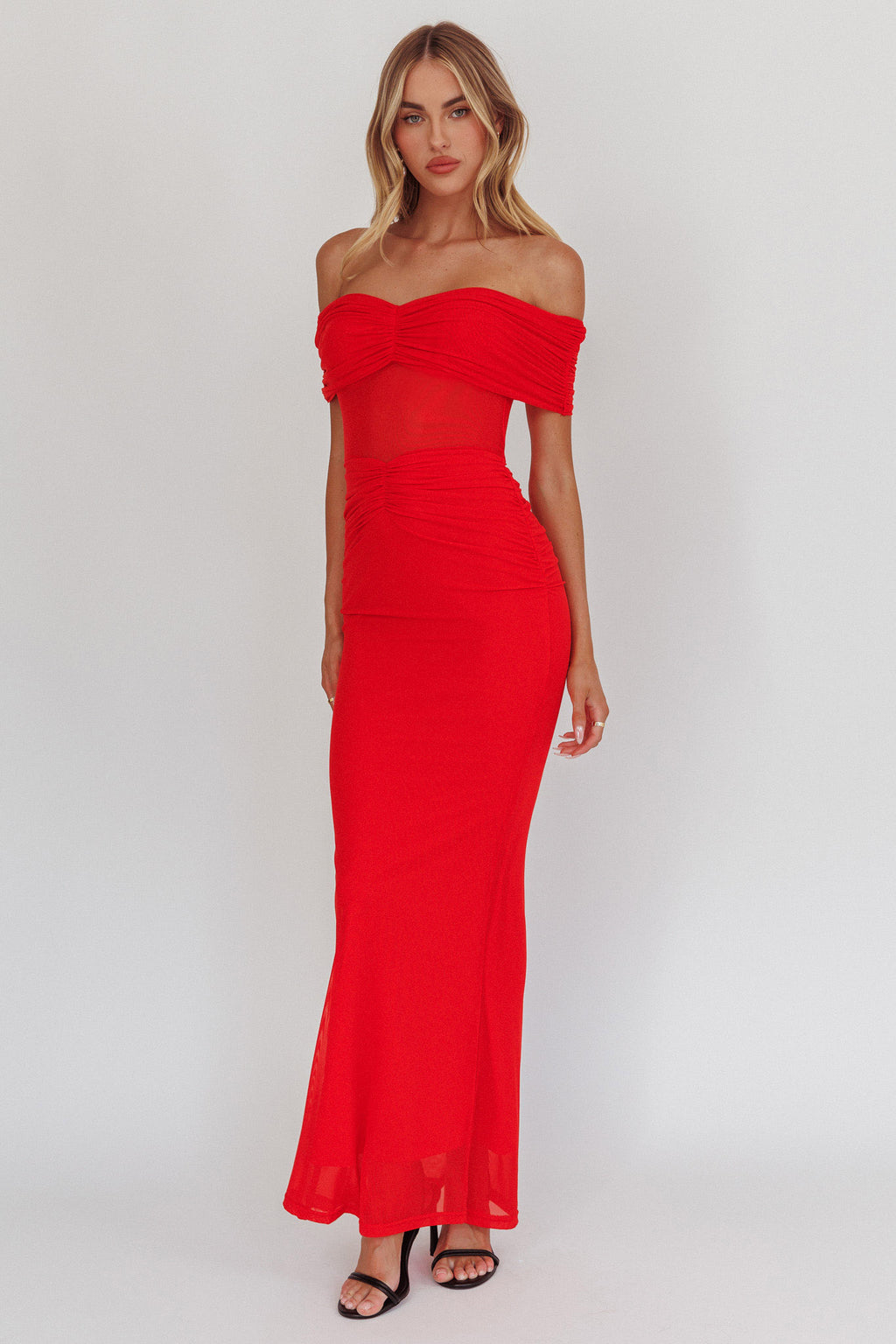 Silver Moon Off-Shoulder Maxi Dress Blood Orange by Selfie Leslie