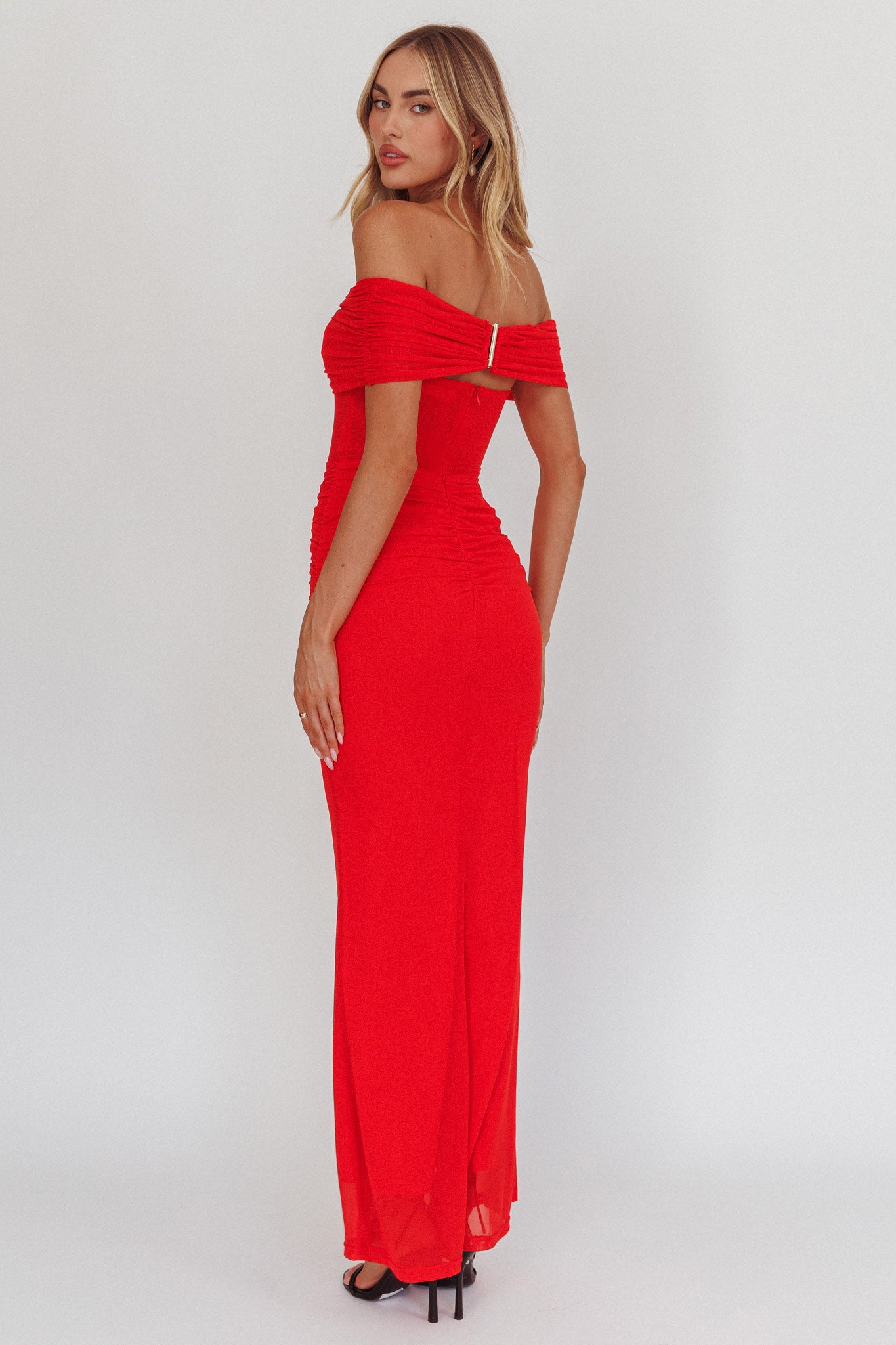 Silver Moon Off-Shoulder Maxi Dress Blood Orange by Selfie Leslie