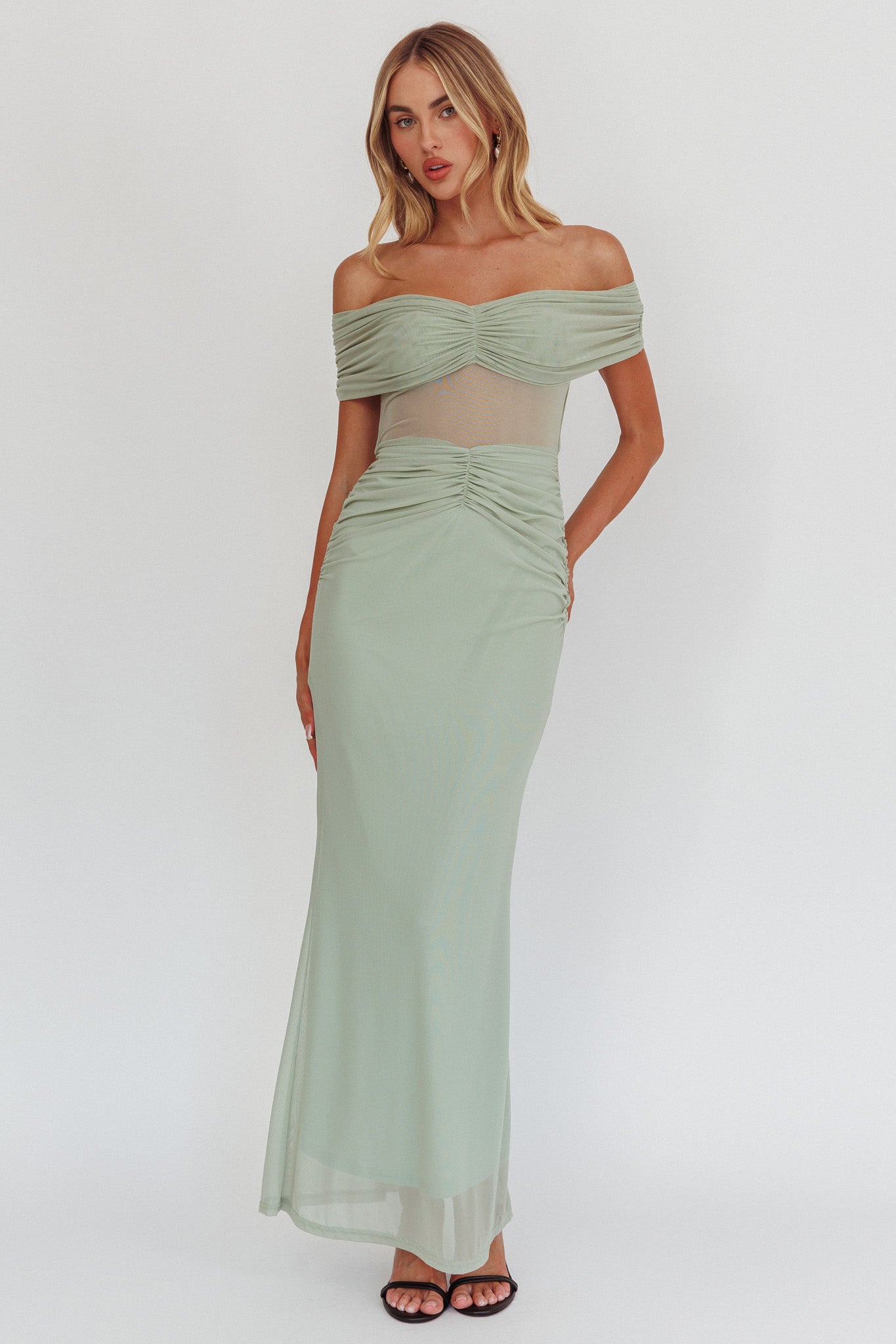 Silver Moon Off-Shoulder Maxi Dress Sage - M Silver Moon Off-Shoulder Maxi Dress Sage - M