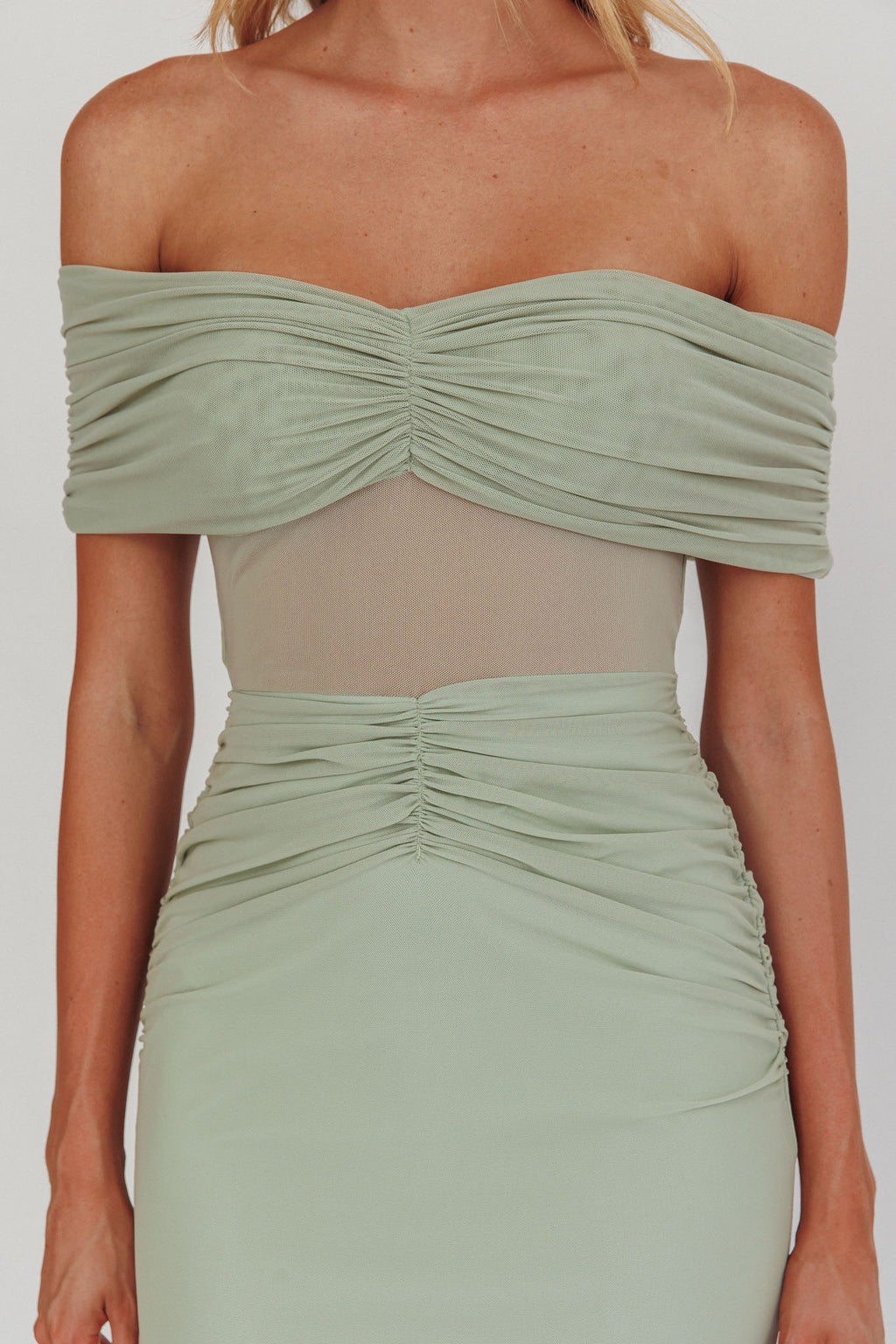 Silver Moon Off-Shoulder Maxi Dress Sage by Selfie Leslie