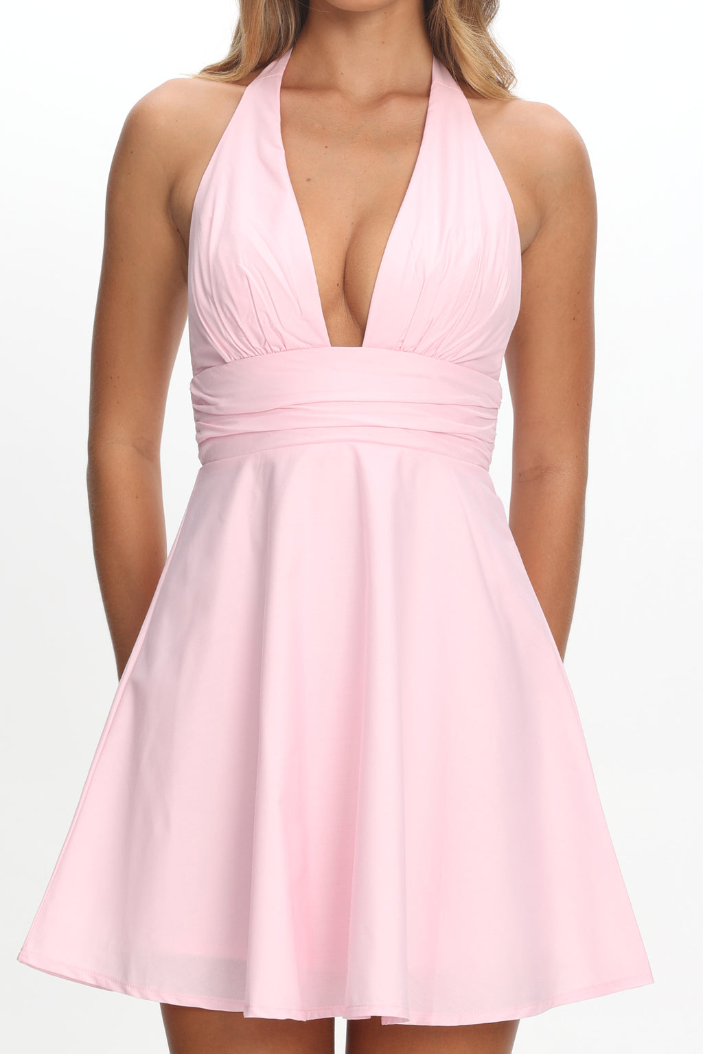 As It Was Halterneck A-Line Mini Dress Pink by Selfie Leslie