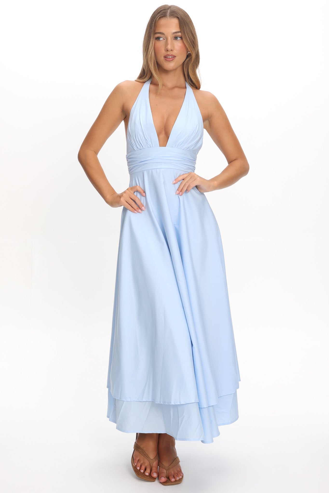 As It Was Halterneck A-Line Maxi Dress Light Blue by Selfie Leslie