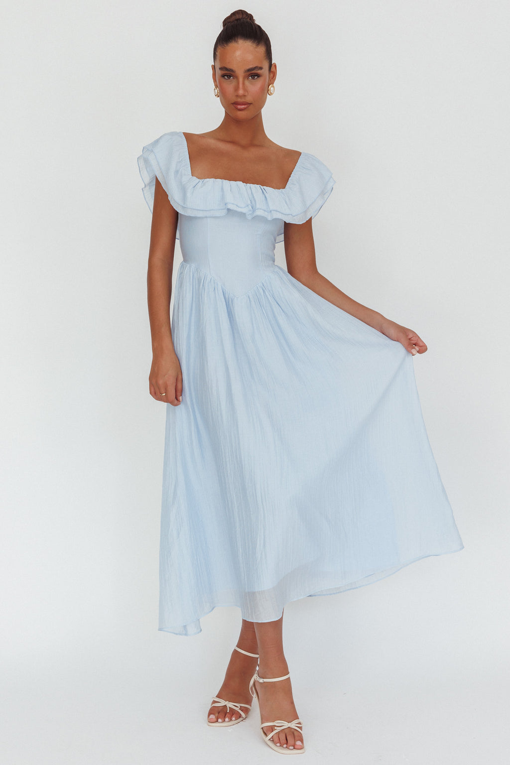 Serinah Basque Waist Off-Shoulder Maxi Dress Blue by Selfie Leslie