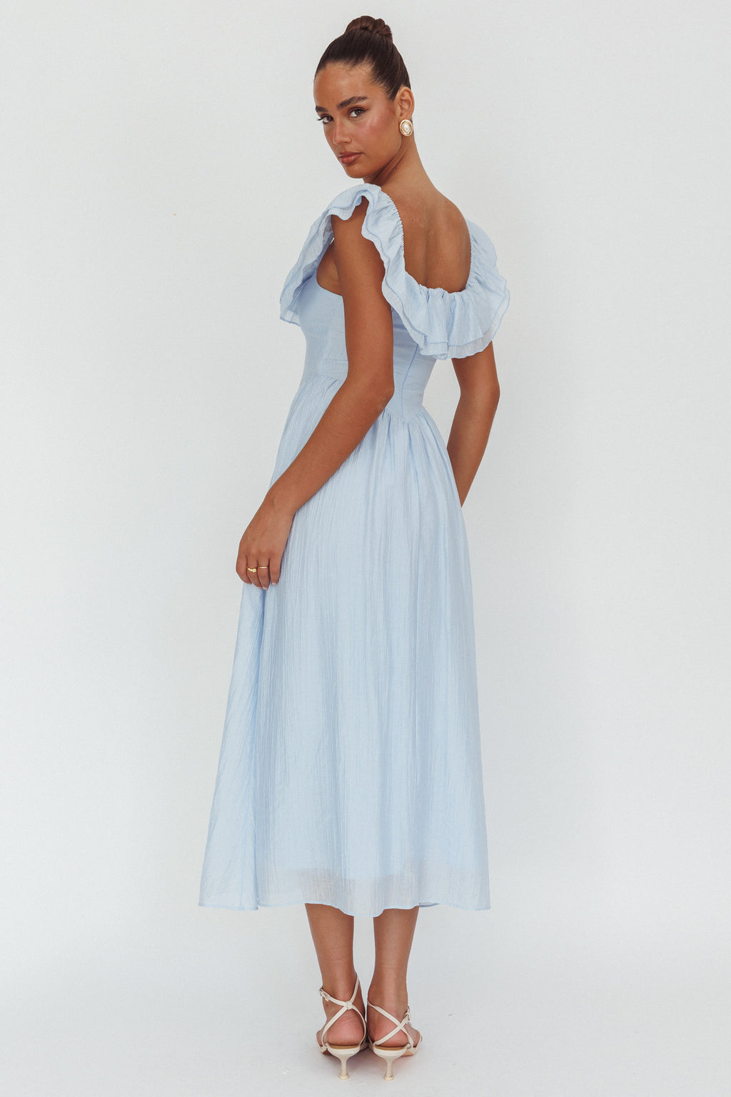 Serinah Basque Waist Off-Shoulder Maxi Dress Blue by Selfie Leslie