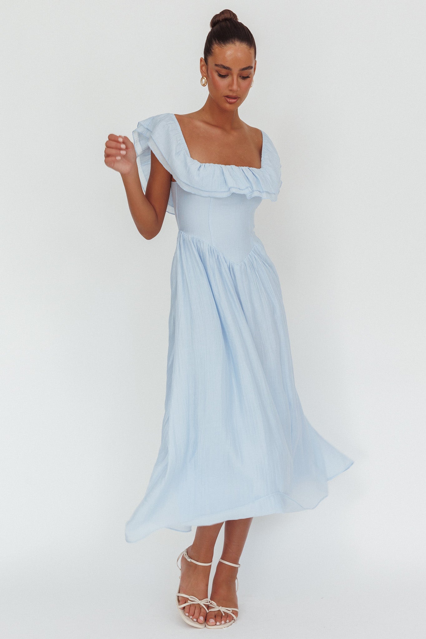 Serinah Basque Waist Off-Shoulder Maxi Dress Blue by Selfie Leslie
