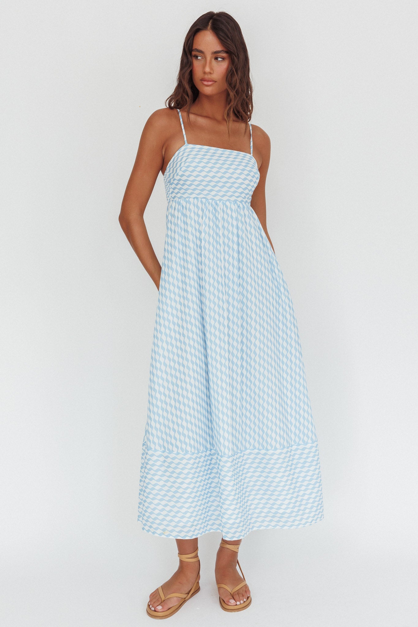 Shirley Square Neckline Maxi Dress Print Light Blue by Selfie Leslie
