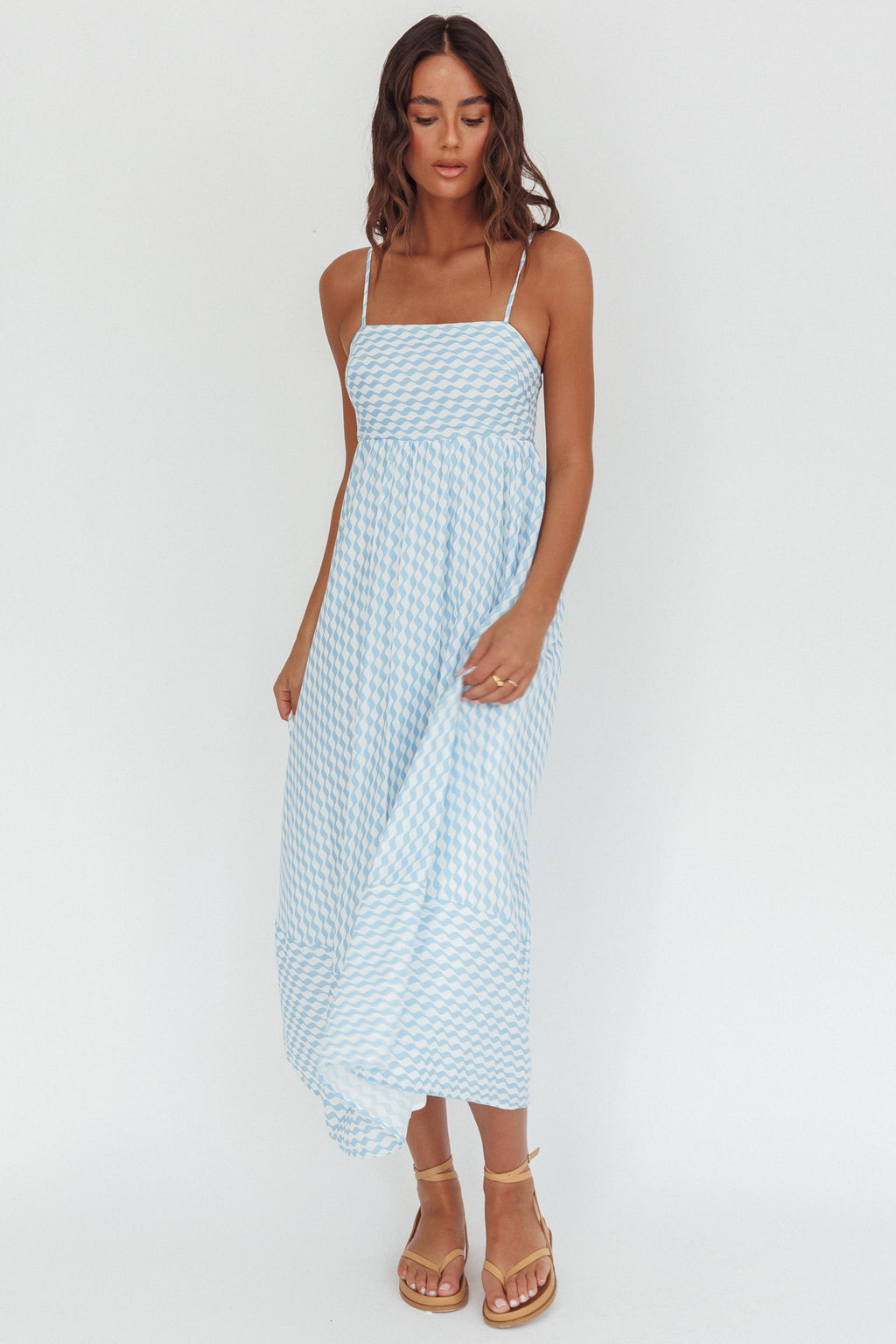 Shirley Square Neckline Maxi Dress Print Light Blue by Selfie Leslie