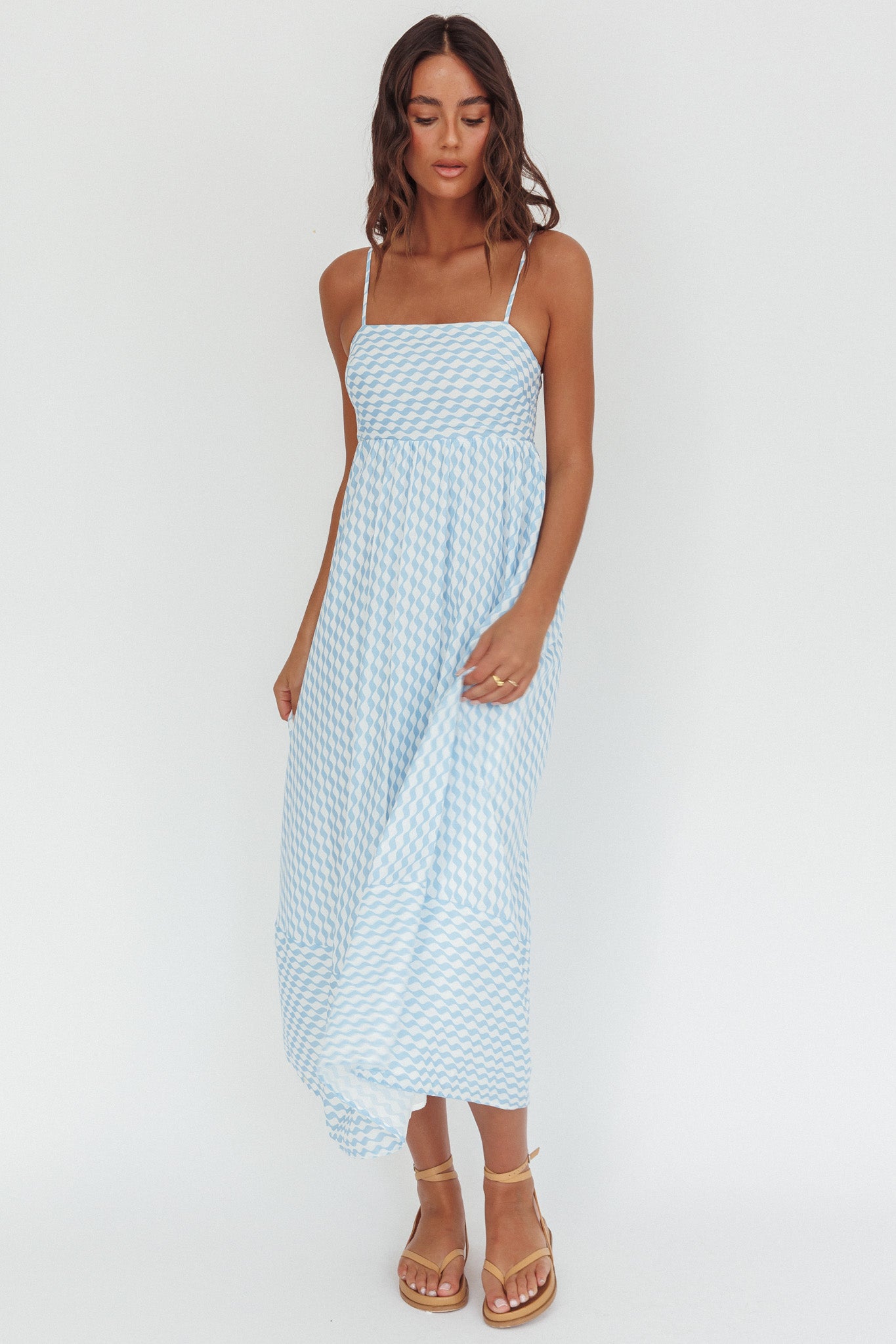 Shirley Square Neckline Maxi Dress Print Light Blue by Selfie Leslie