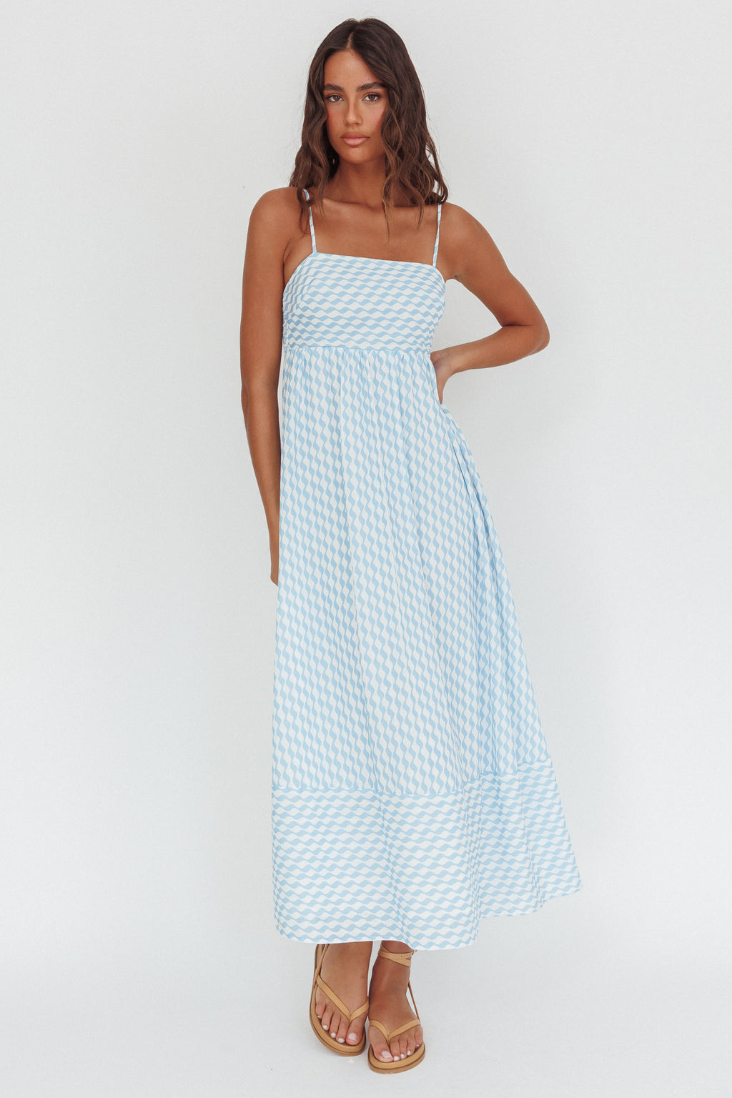 Shirley Square Neckline Maxi Dress Print Light Blue by Selfie Leslie