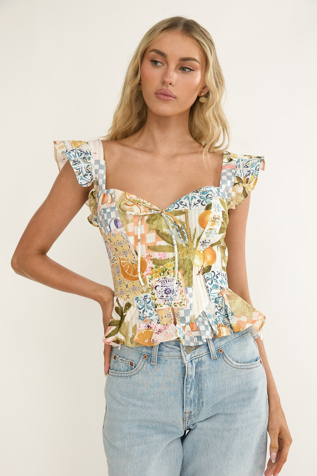 Allora Frill Sleeve Top Las Palmas by Selfie Leslie