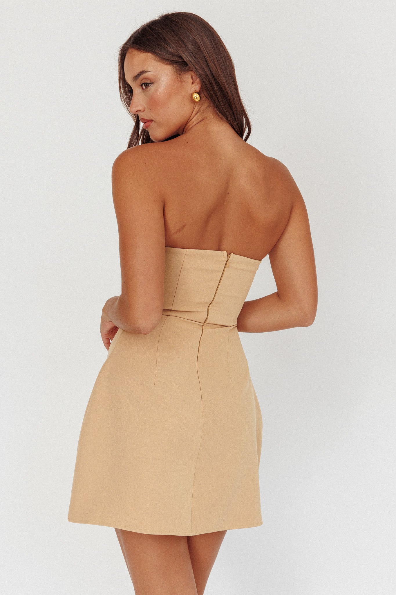 Hillara Strapless Mini Dress Tan - XS Hillara Strapless Mini Dress Tan - XS