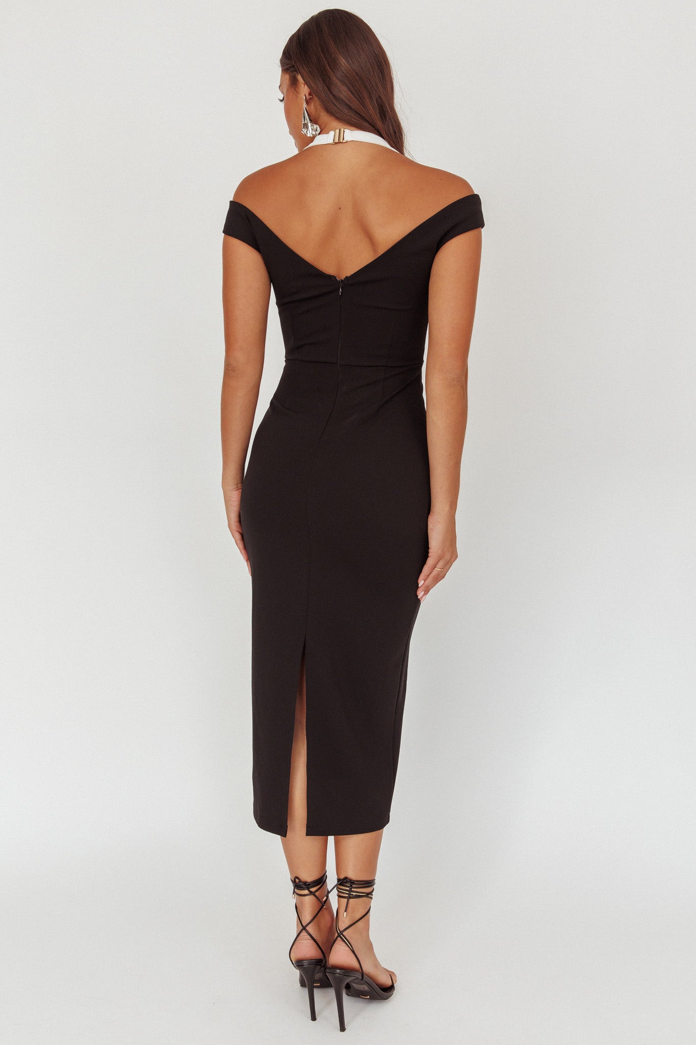 Tyla Contrast Mesh Halter Midi Dress Black - L Tyla Contrast Mesh Halter Midi Dress Black - L