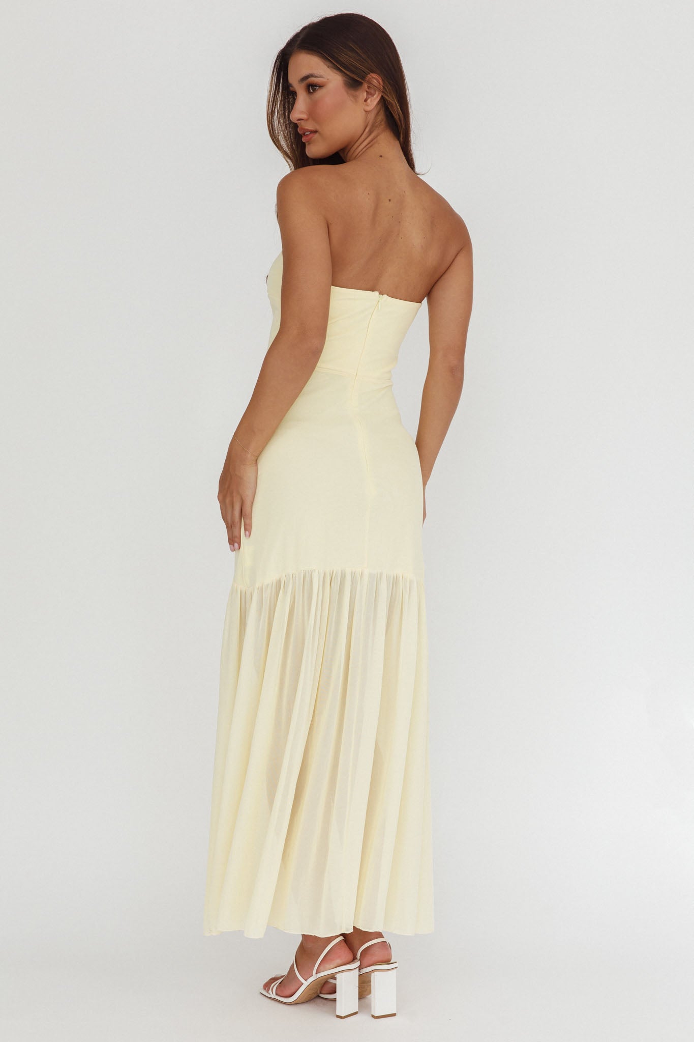 Wilma Sheer Hem Strapless Midi Dress Butter by Selfie Leslie