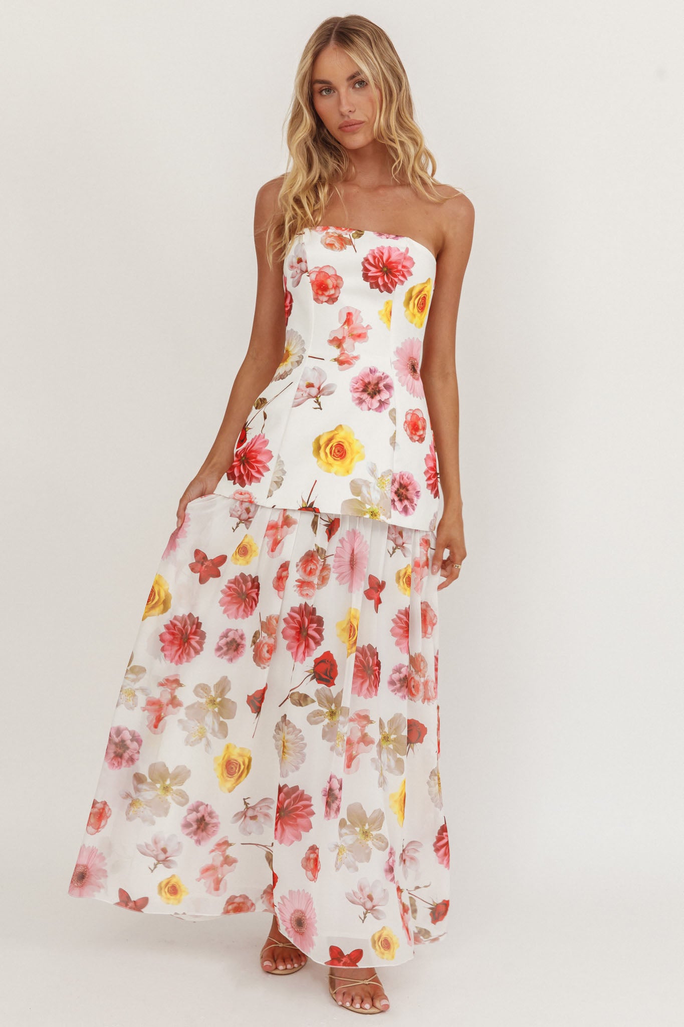 Wilma Flowy Hem Strapless Maxi Dress Floral