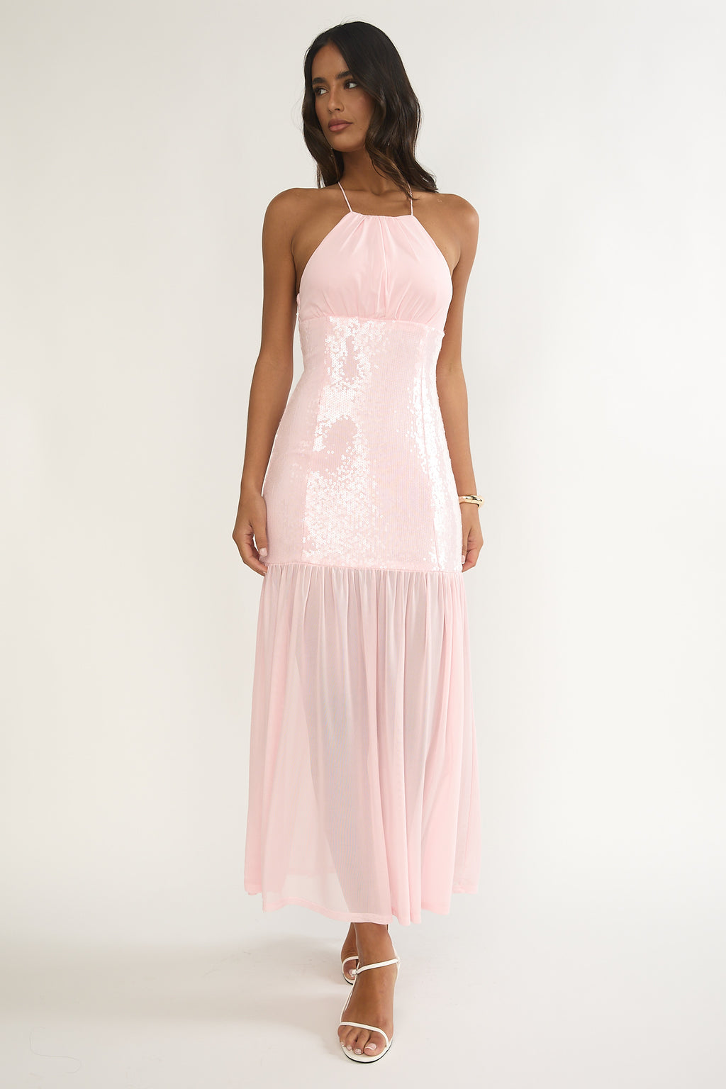 Wilma Sequin Bodice Maxi Dress Pink by Selfie Leslie