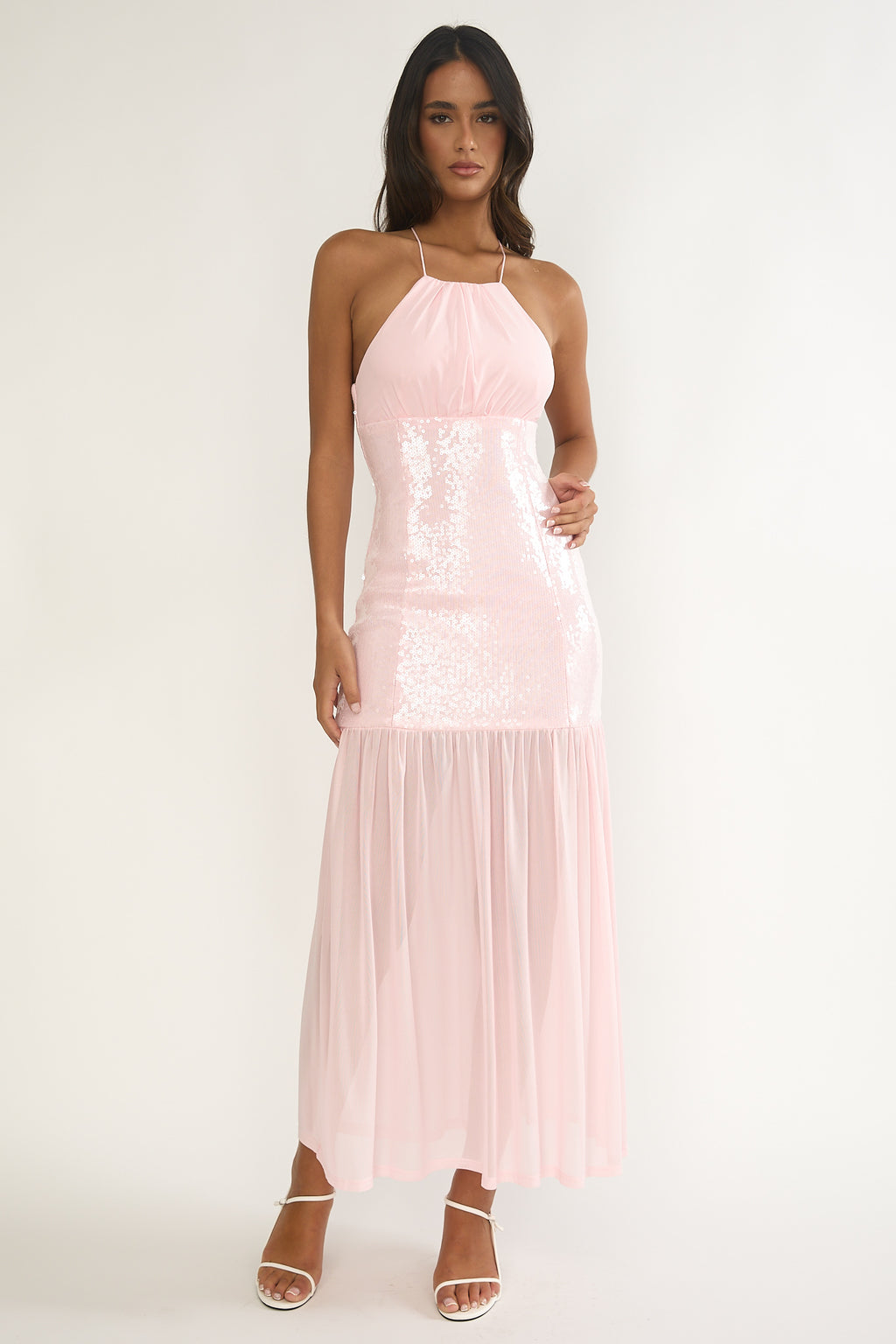 Wilma Sequin Bodice Maxi Dress Pink by Selfie Leslie
