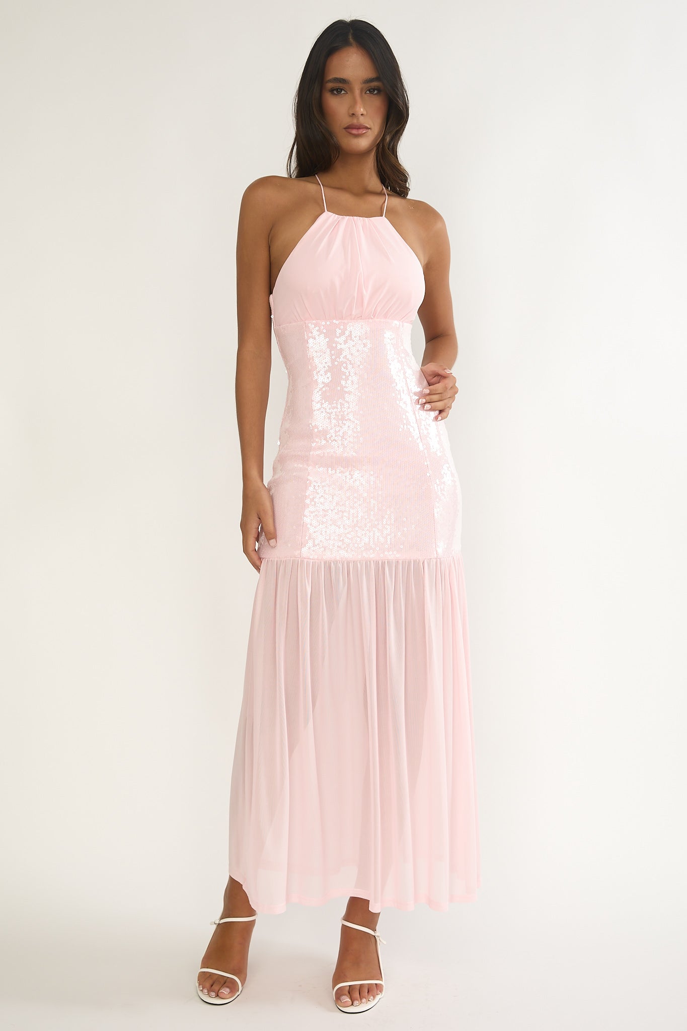 Wilma Sequin Bodice Maxi Dress Pink by Selfie Leslie