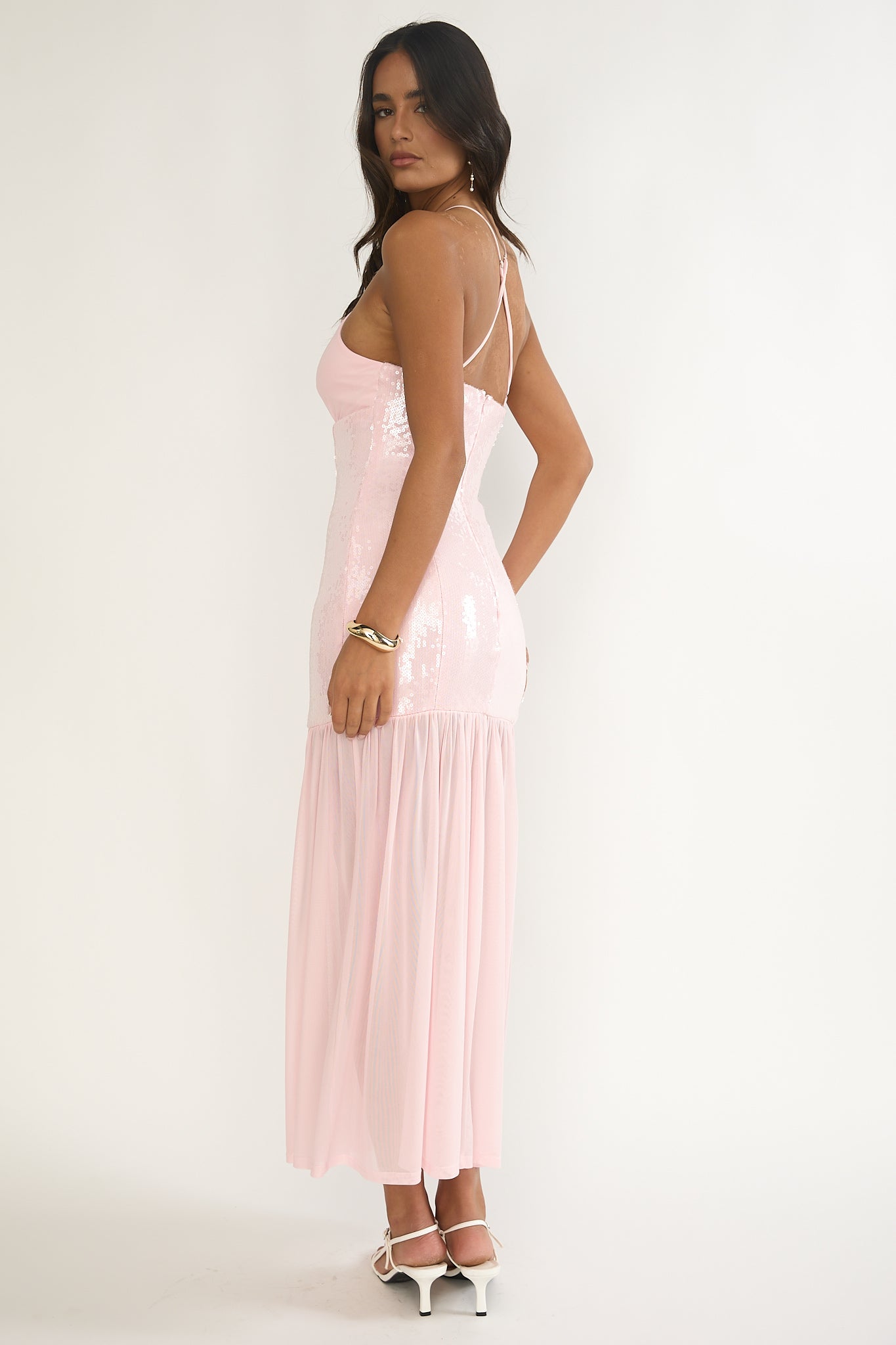 Wilma Sequin Bodice Maxi Dress Pink by Selfie Leslie