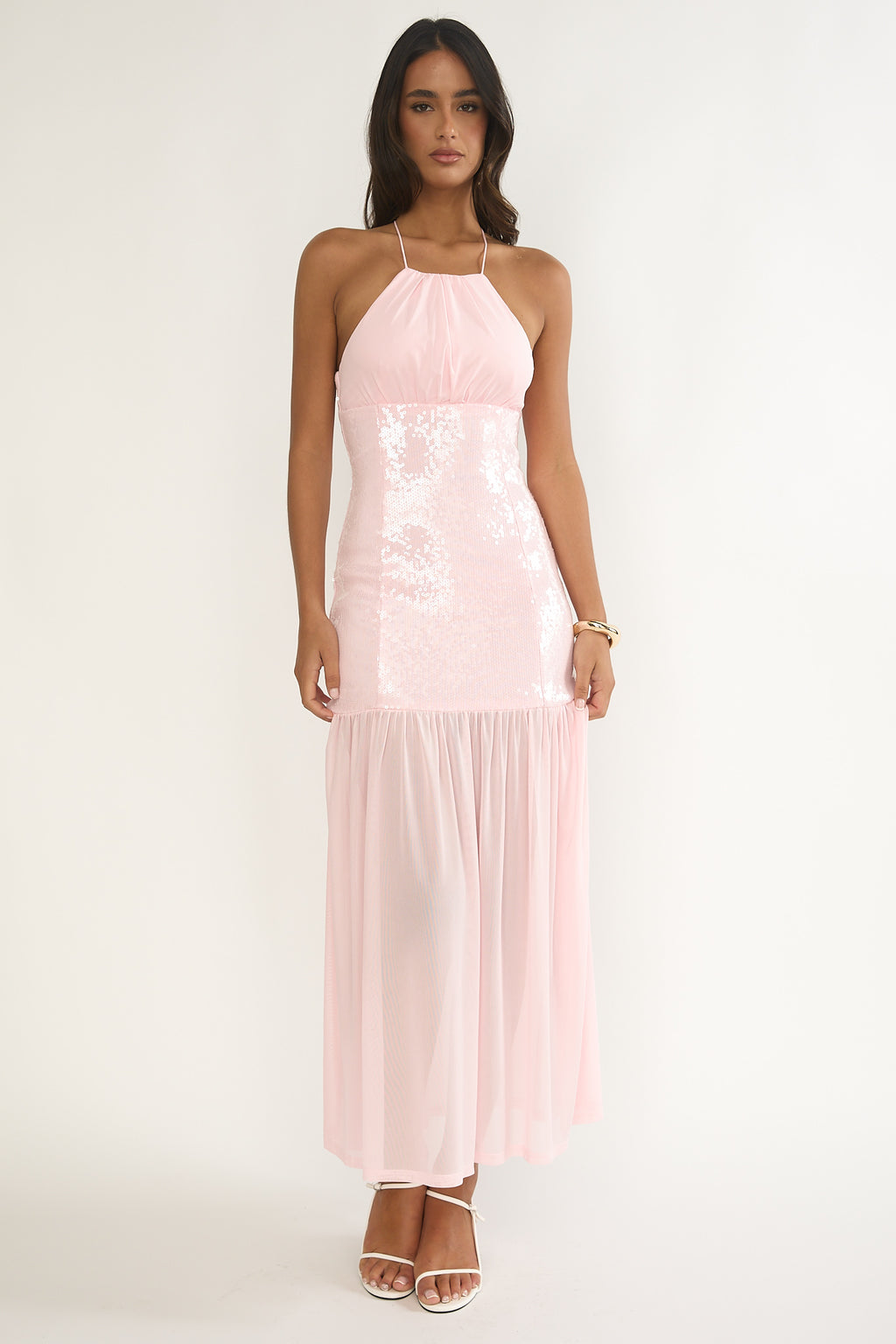 Wilma Sequin Bodice Maxi Dress Pink by Selfie Leslie