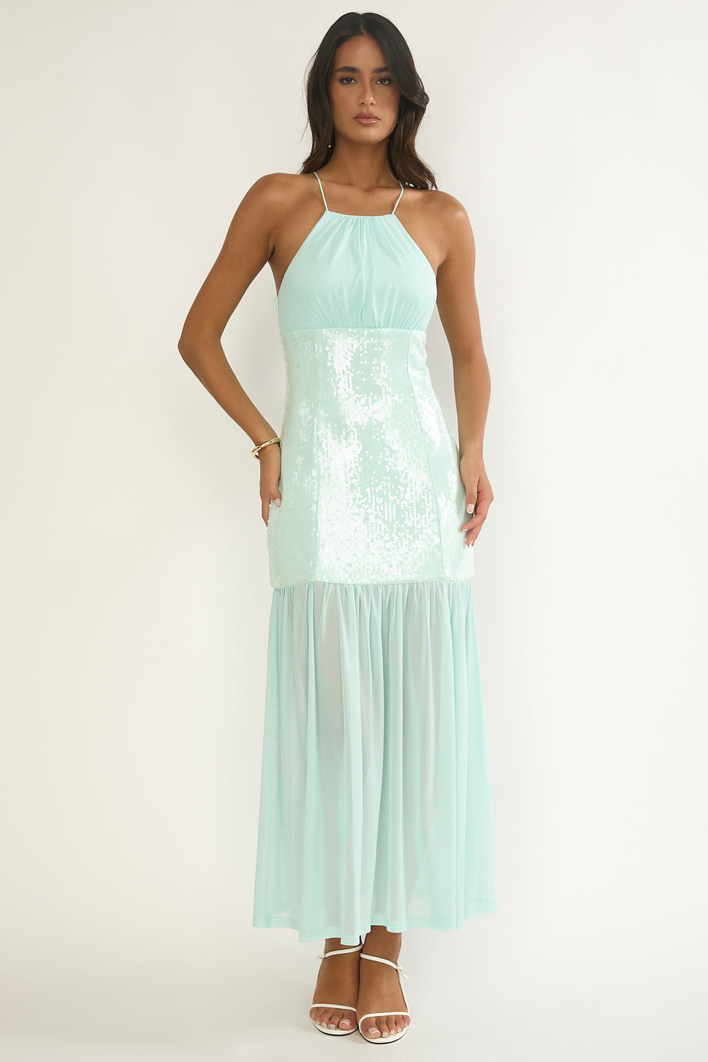 Wilma Sequin Bodice Maxi Dress Mint by Selfie Leslie