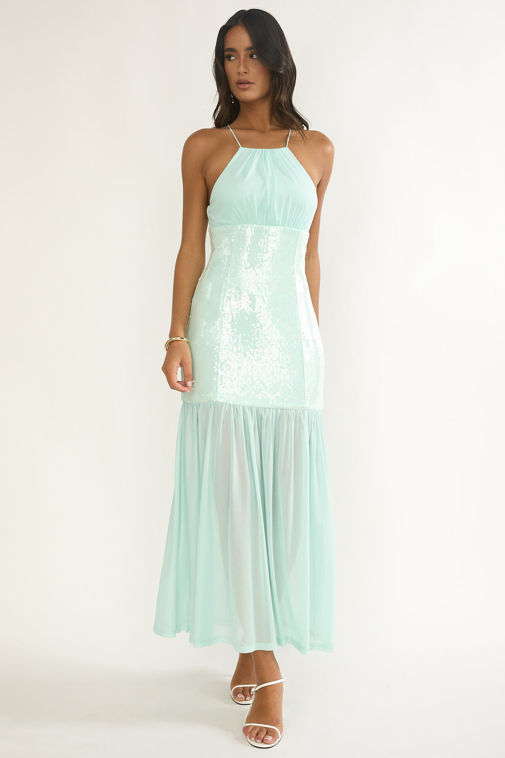 Wilma Sequin Bodice Maxi Dress Mint by Selfie Leslie