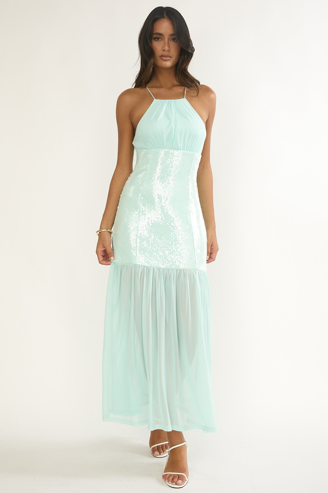 Wilma Sequin Bodice Maxi Dress Mint by Selfie Leslie