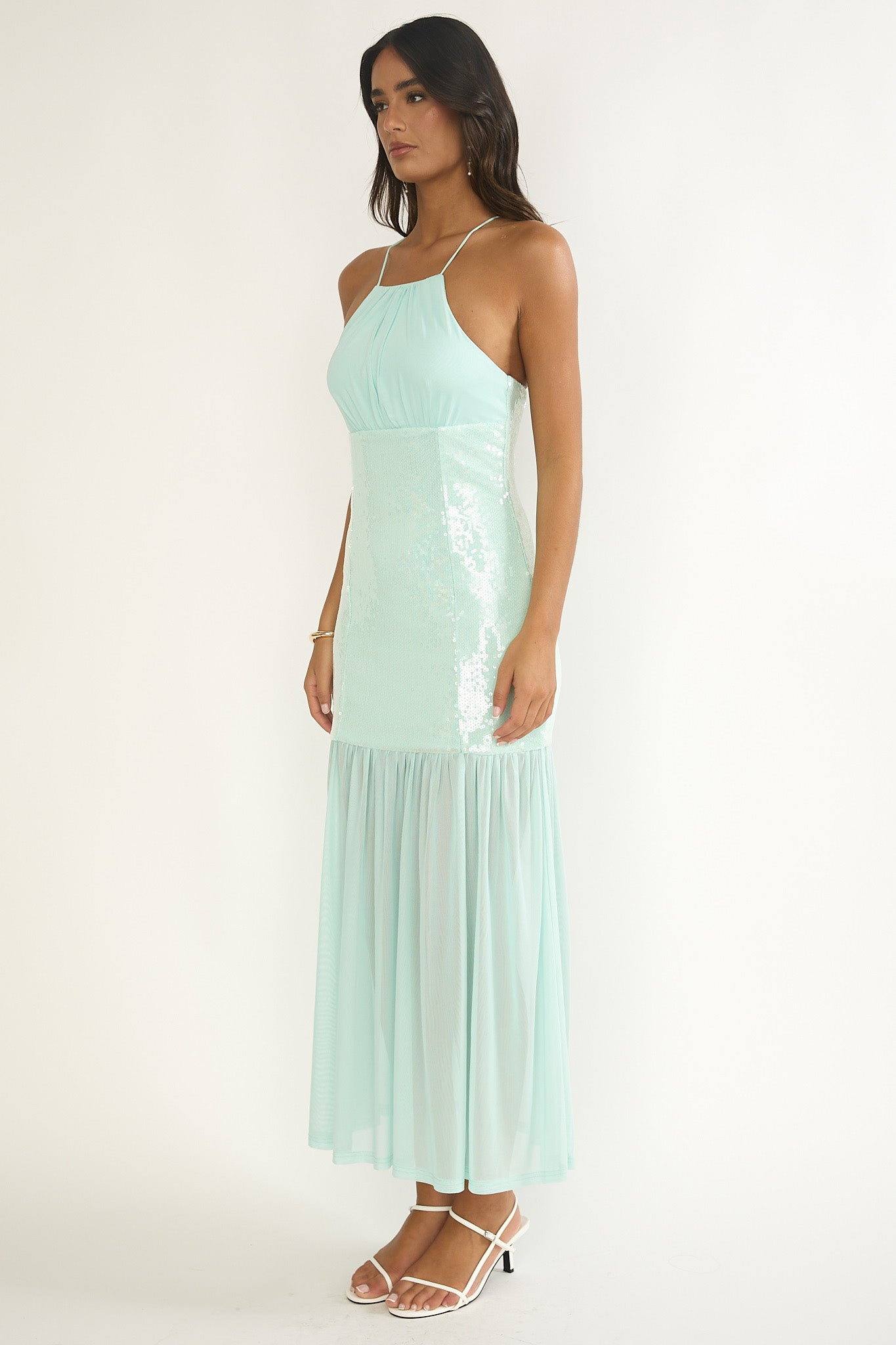 Wilma Sequin Bodice Maxi Dress Mint by Selfie Leslie