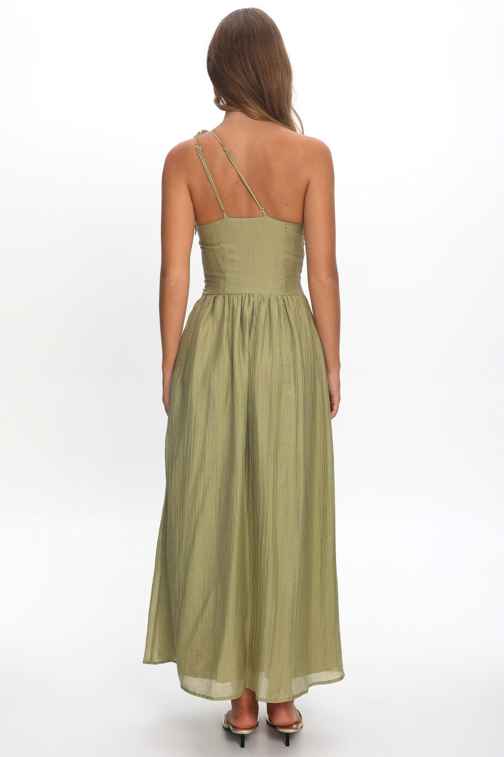 Andrina One-Shoulder Ruched Maxi Dress Olive