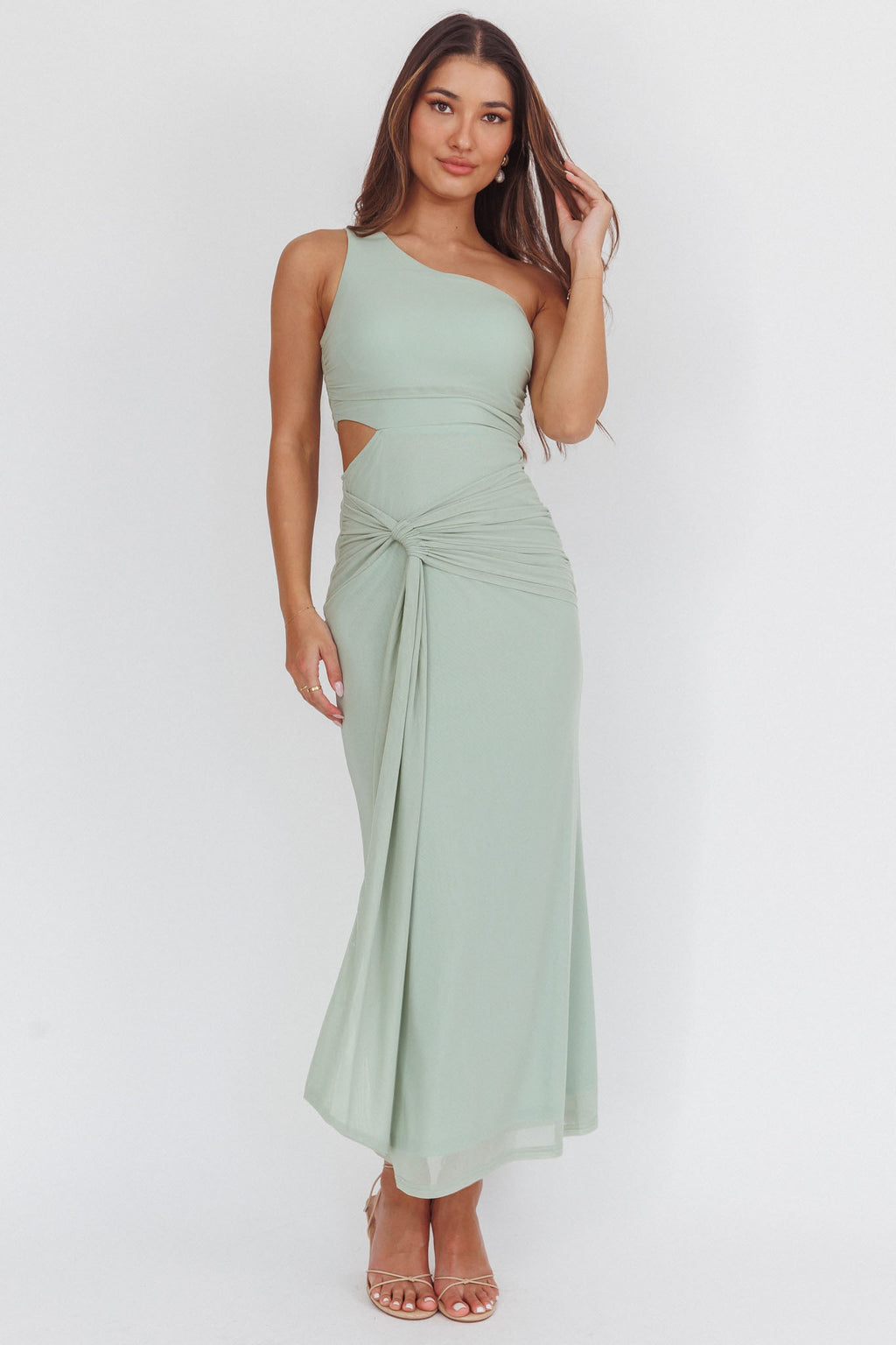 one shoulder cut out maxi dress in green Kitsune Maxi Dress